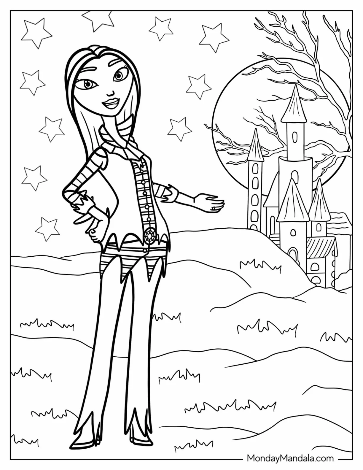 Vampirina Coloring Page Of Oxana Hauntley In Front Of Castle coloring page