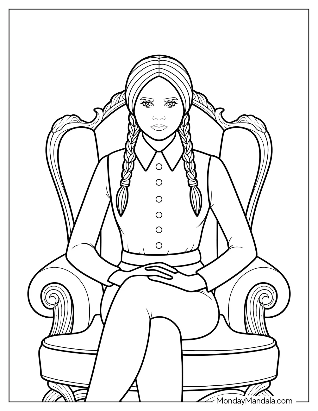 Easy Wednesday Coloring Page Sitting On A Chair coloring page