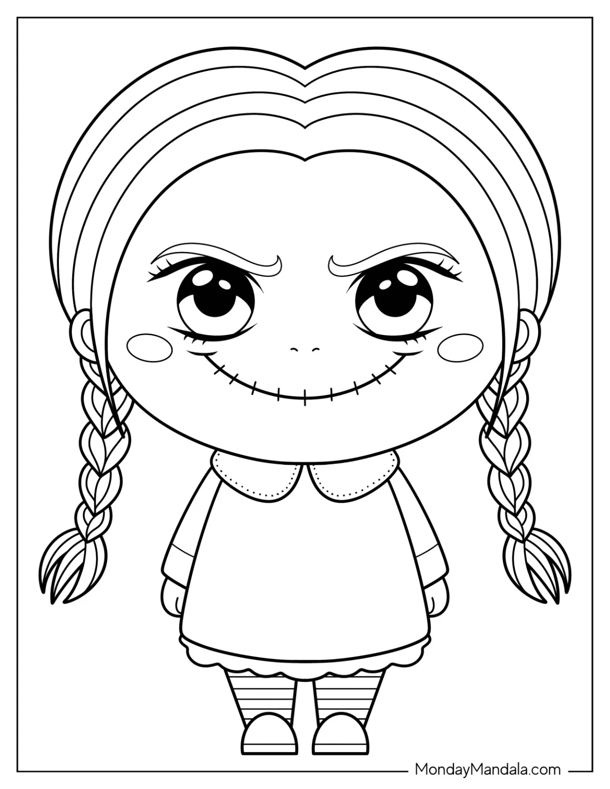 Scary Chibi Wednesday Coloring Page For Kids coloring page