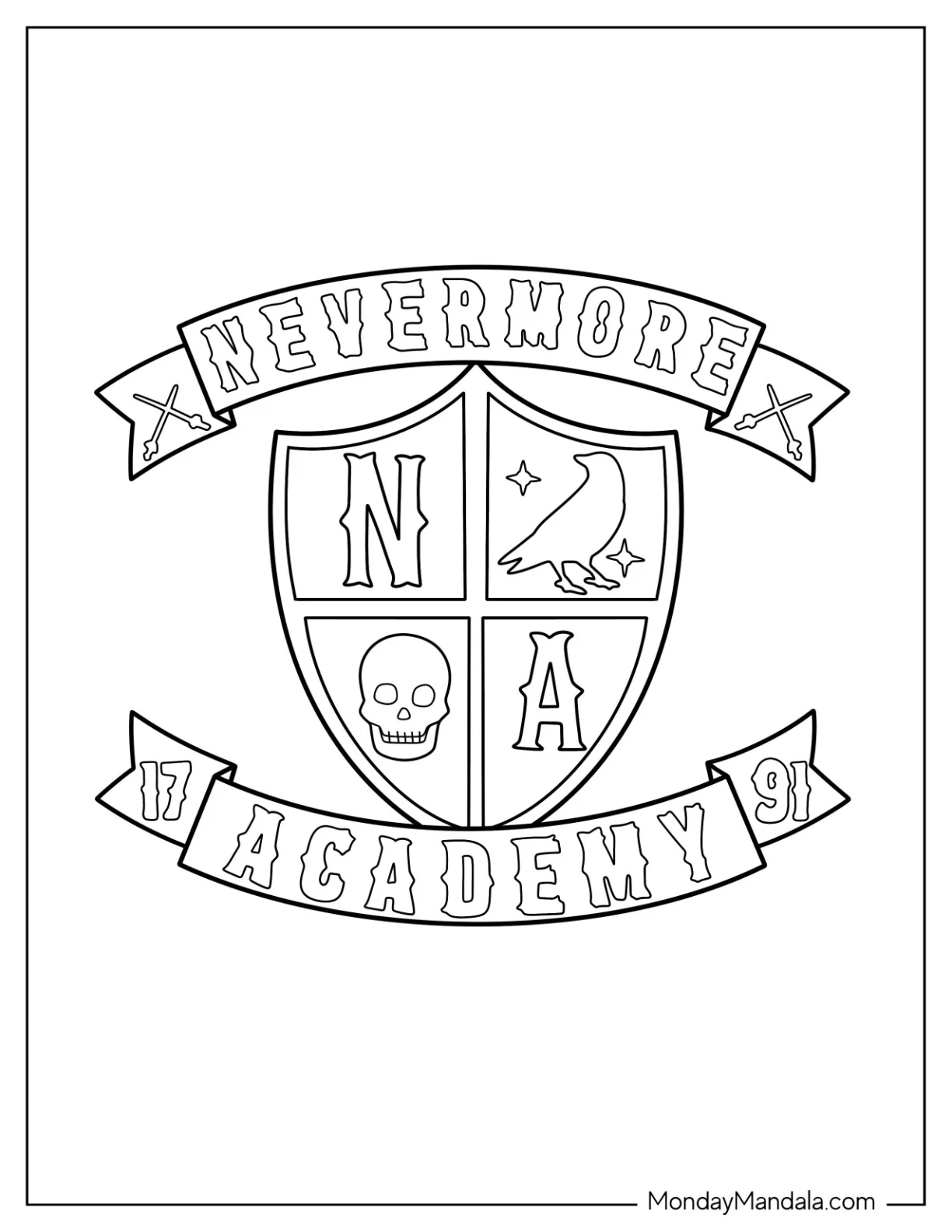 Wednesday Coloring Page Of Nevermore Academy Logo coloring page — printable line art
