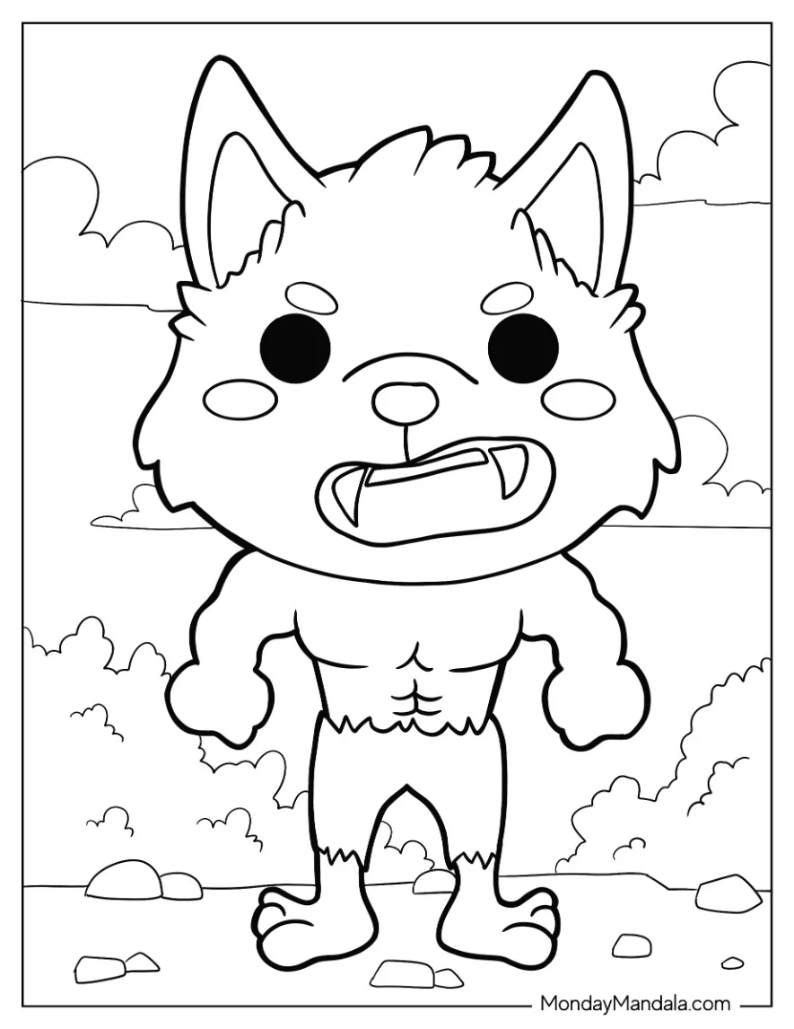 Kawaii Angry Werewolf Coloring Page For Preschoolers coloring page