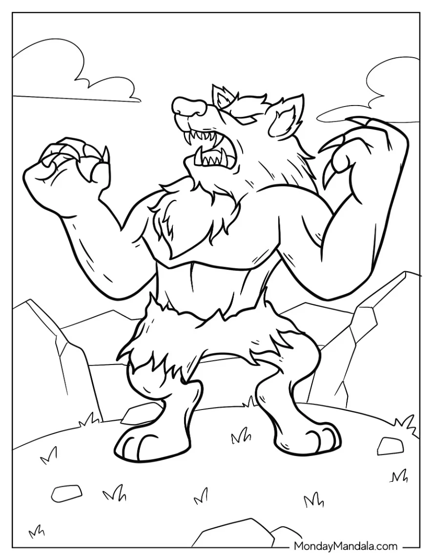 Simple Werewolf Coloring Page Howling For Kids coloring page