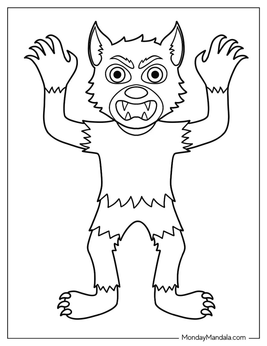 Simple Werewolf Coloring Page In Ripped Shirt And Pants For Kids coloring page