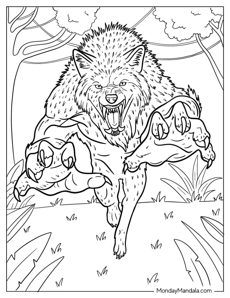 Werewolf Coloring Page Pouncing On Prey coloring page