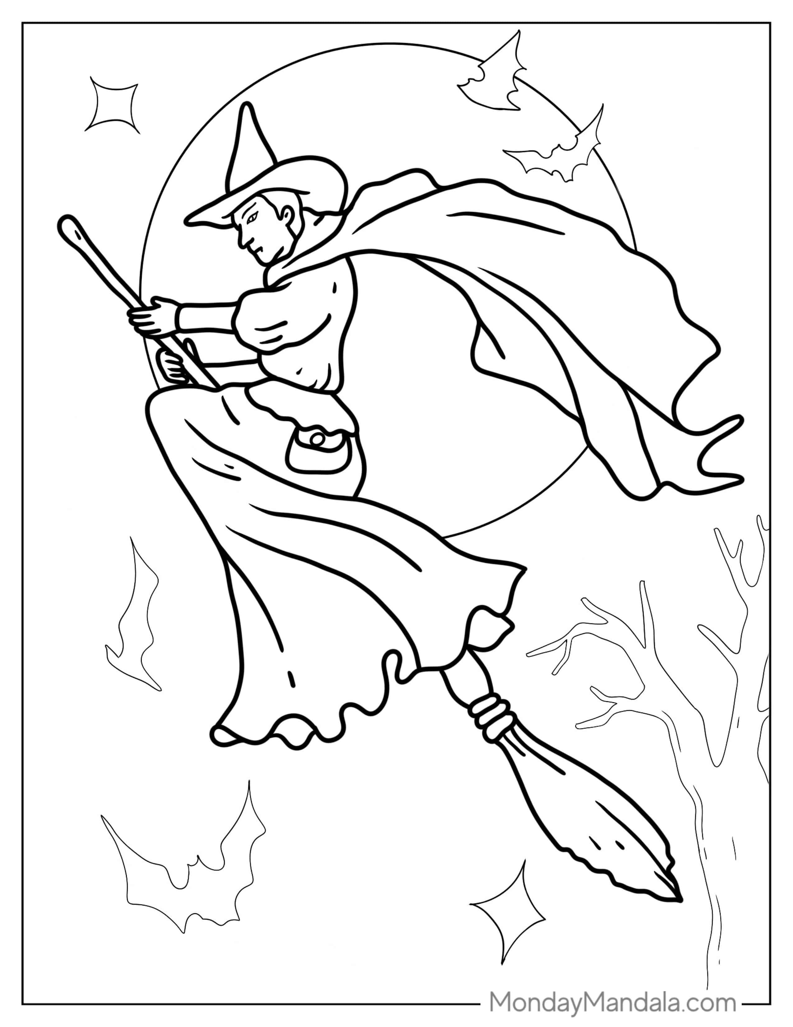 Wicked Witch Flying On Broom Stick coloring page