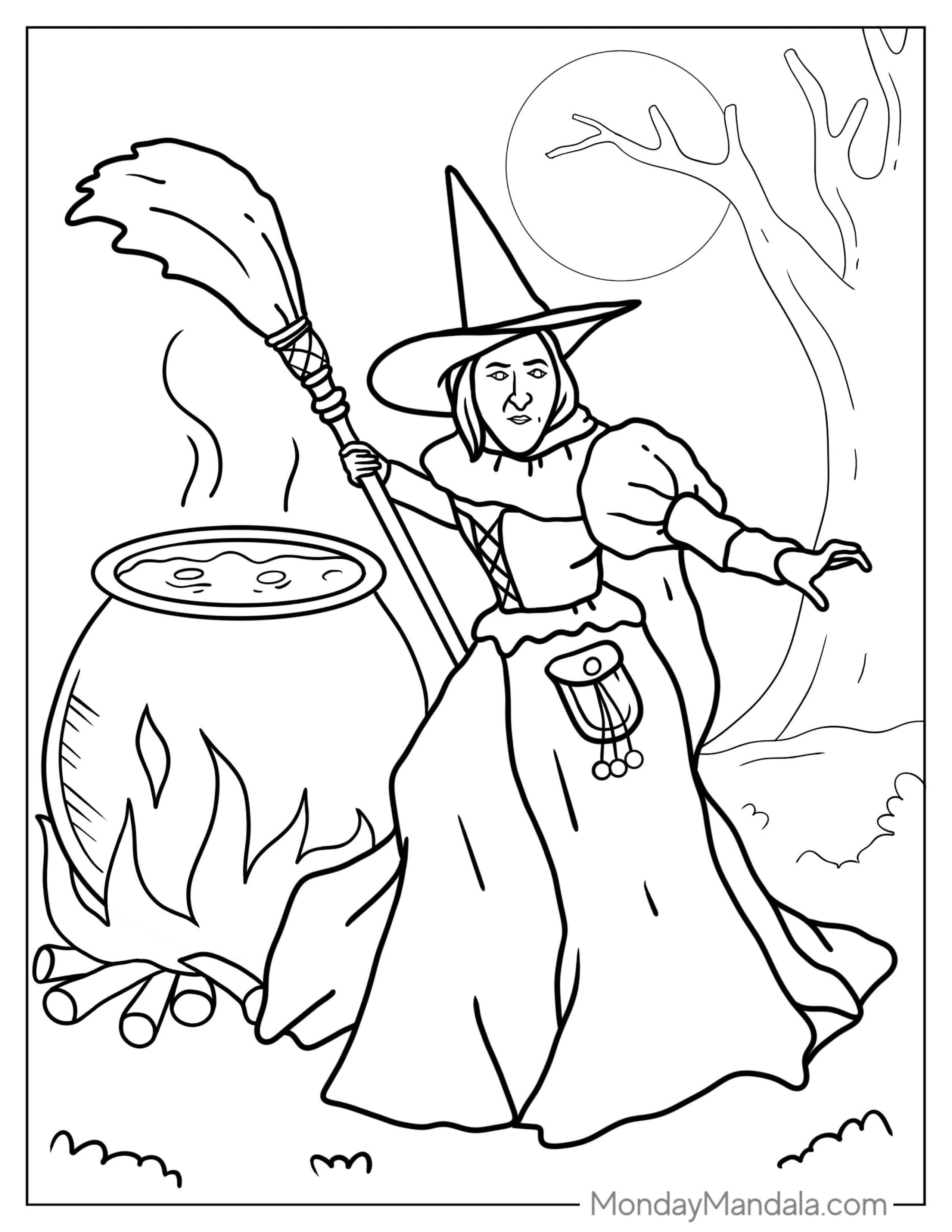 Wicked Witch With Cauldron coloring page