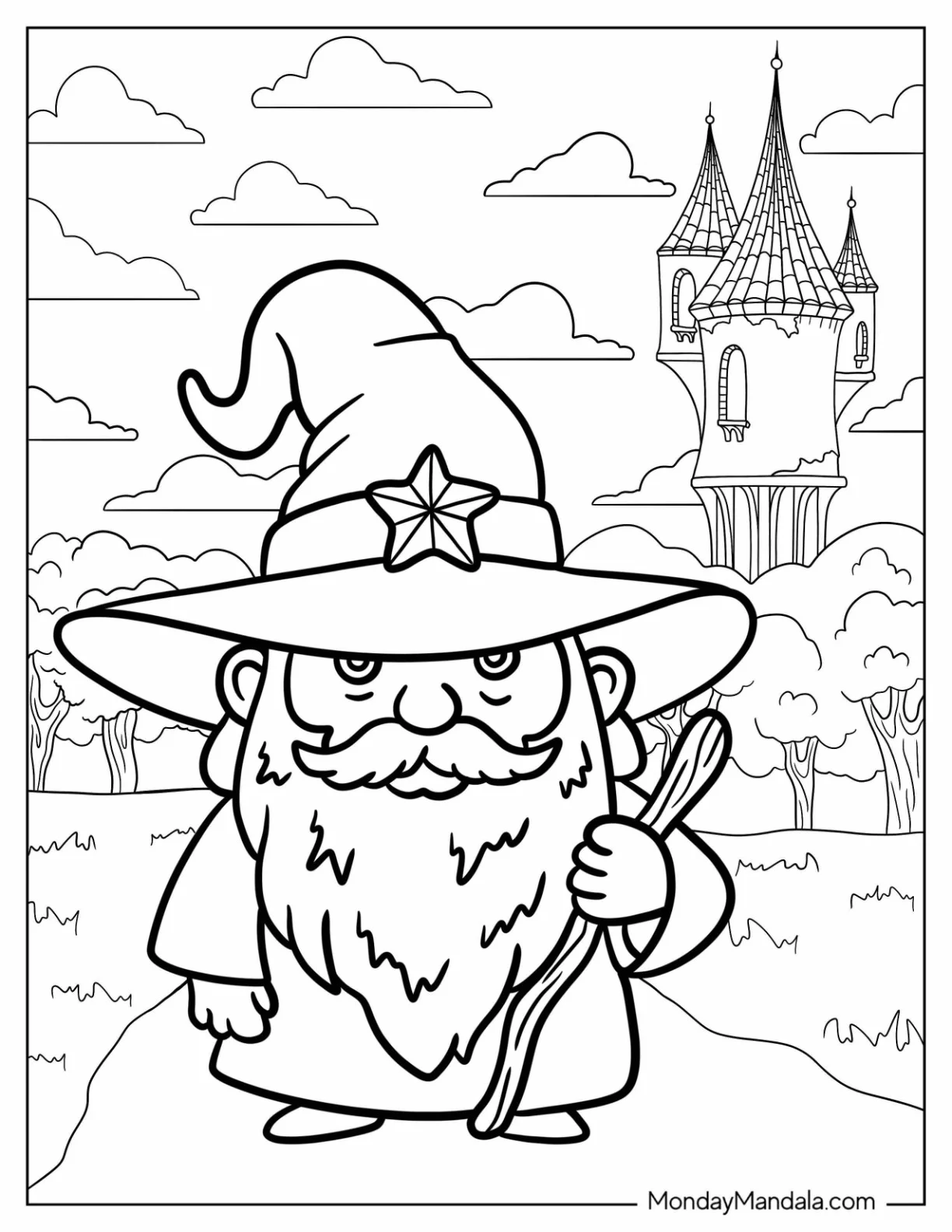 Chibi Cartoon Wizard Coloring Page On The Road coloring page