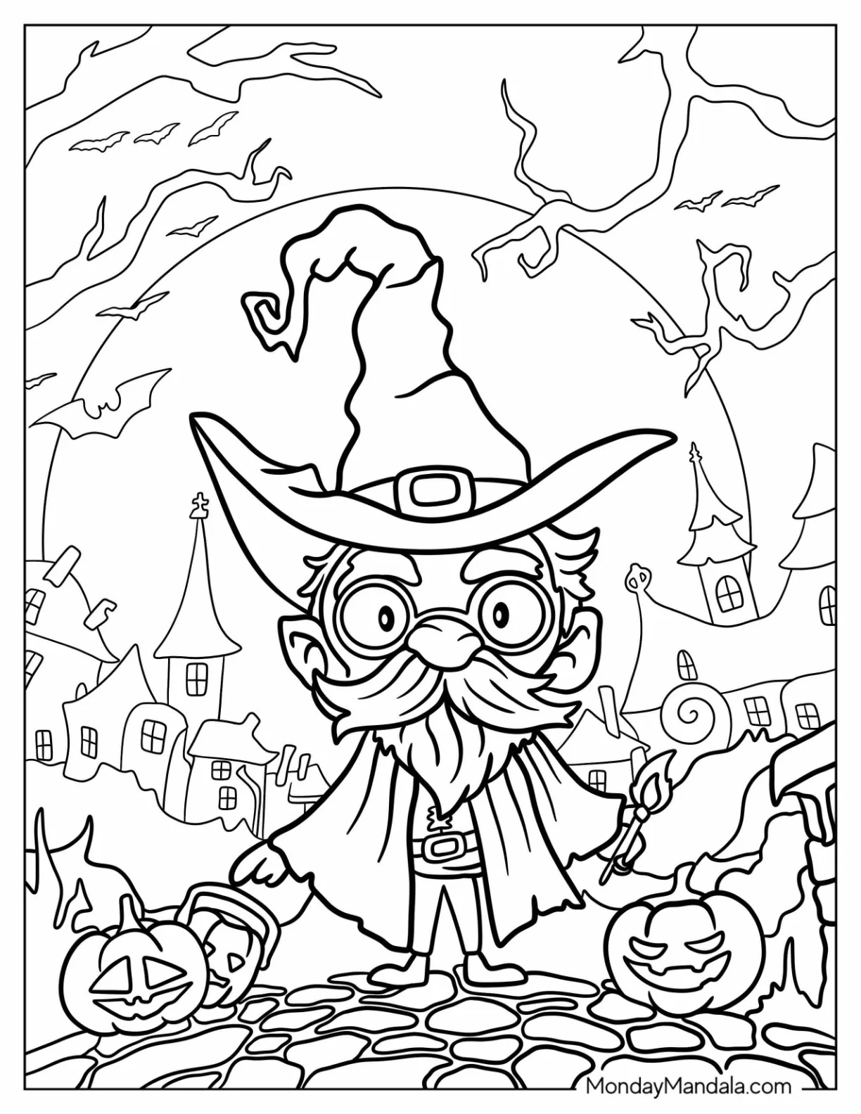 Chibi Wizard Coloring Page In Halloween For Kids coloring page