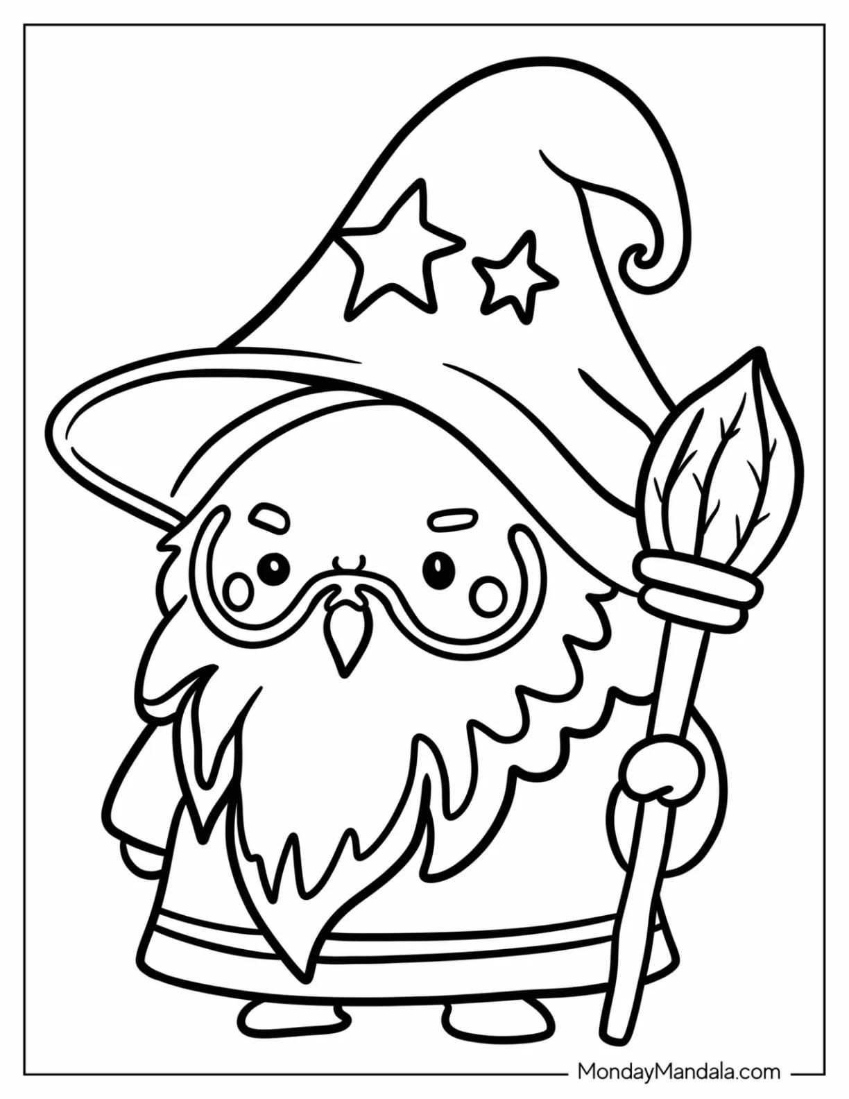 Kawaii Chibi Wizard Coloring Page For Preschoolers coloring page