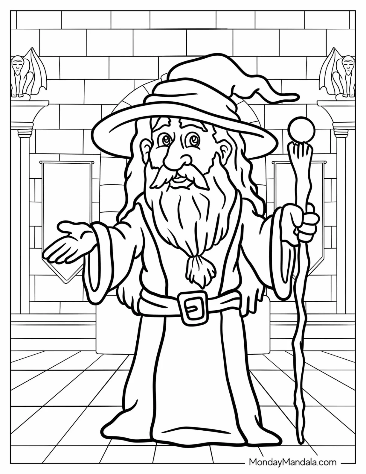 Simple Wizard Coloring Page Inside A Castle coloring page