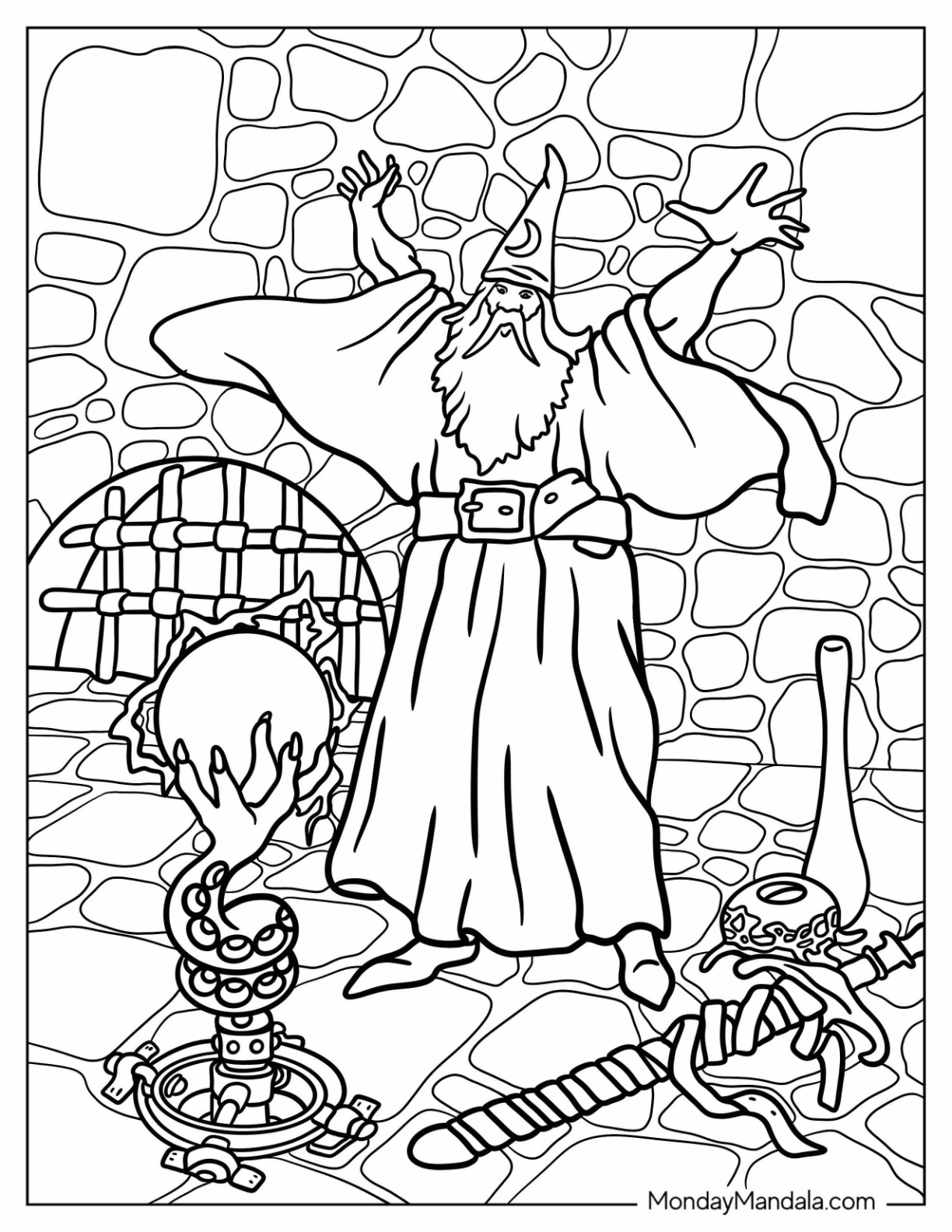 Wizard Coloring Page Casting Spell In Dungeon coloring page