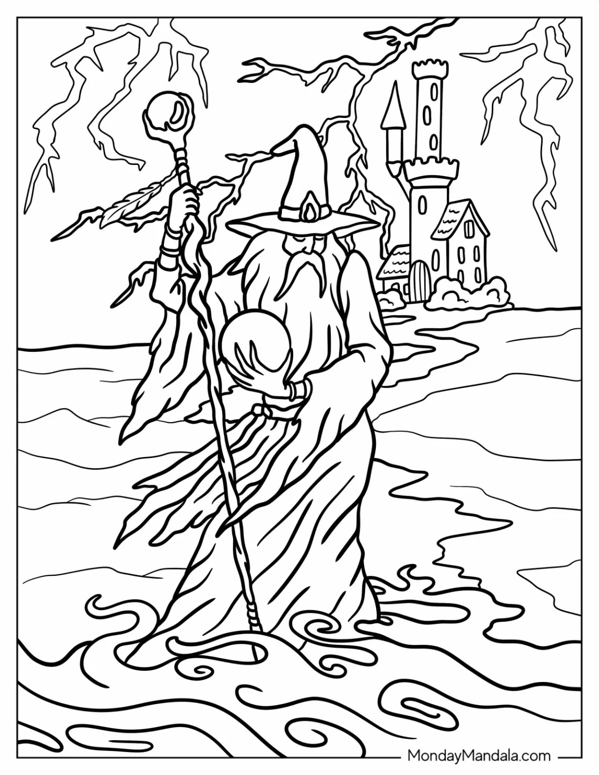 Wizard Coloring Page In A Thunderstorm At Sea coloring page