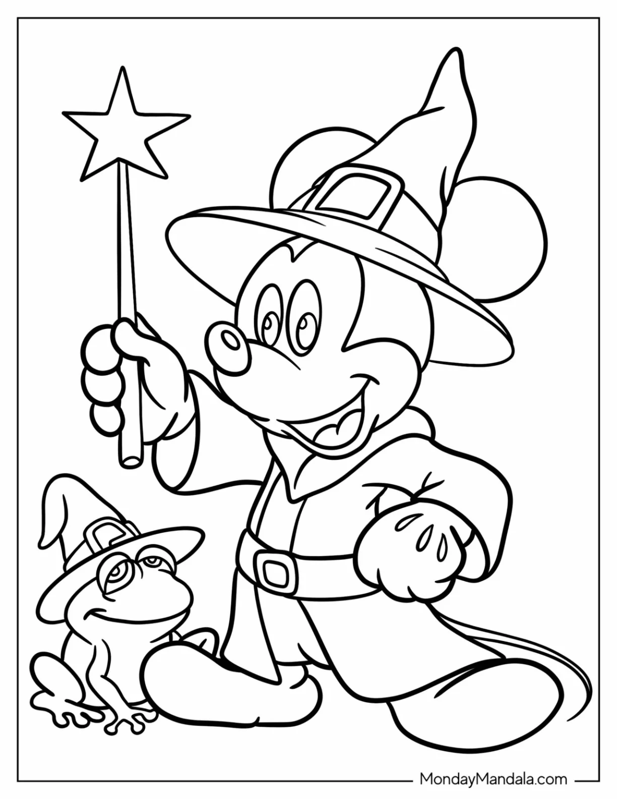 Wizard Coloring Page Mickey Mouse With A Pet Frog For Preschoolers coloring page