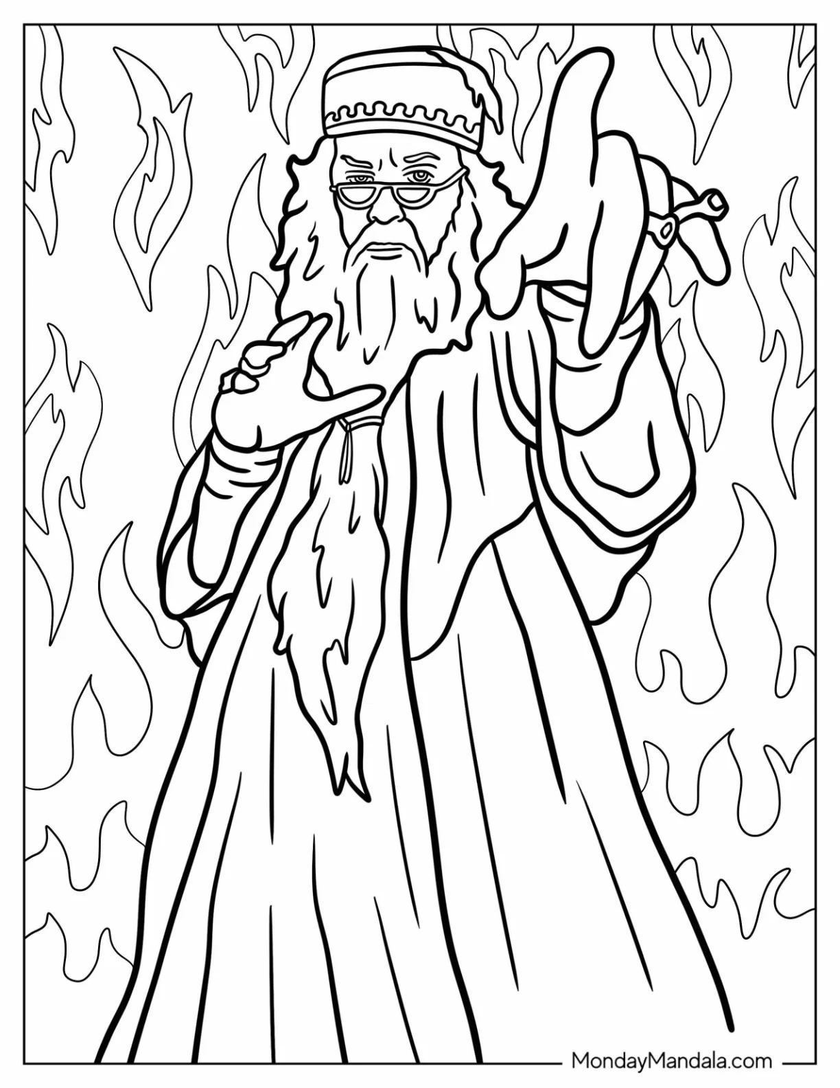 Wizard Coloring Page Of Professor Albus Dumbledore Casting A Magic Spell coloring page