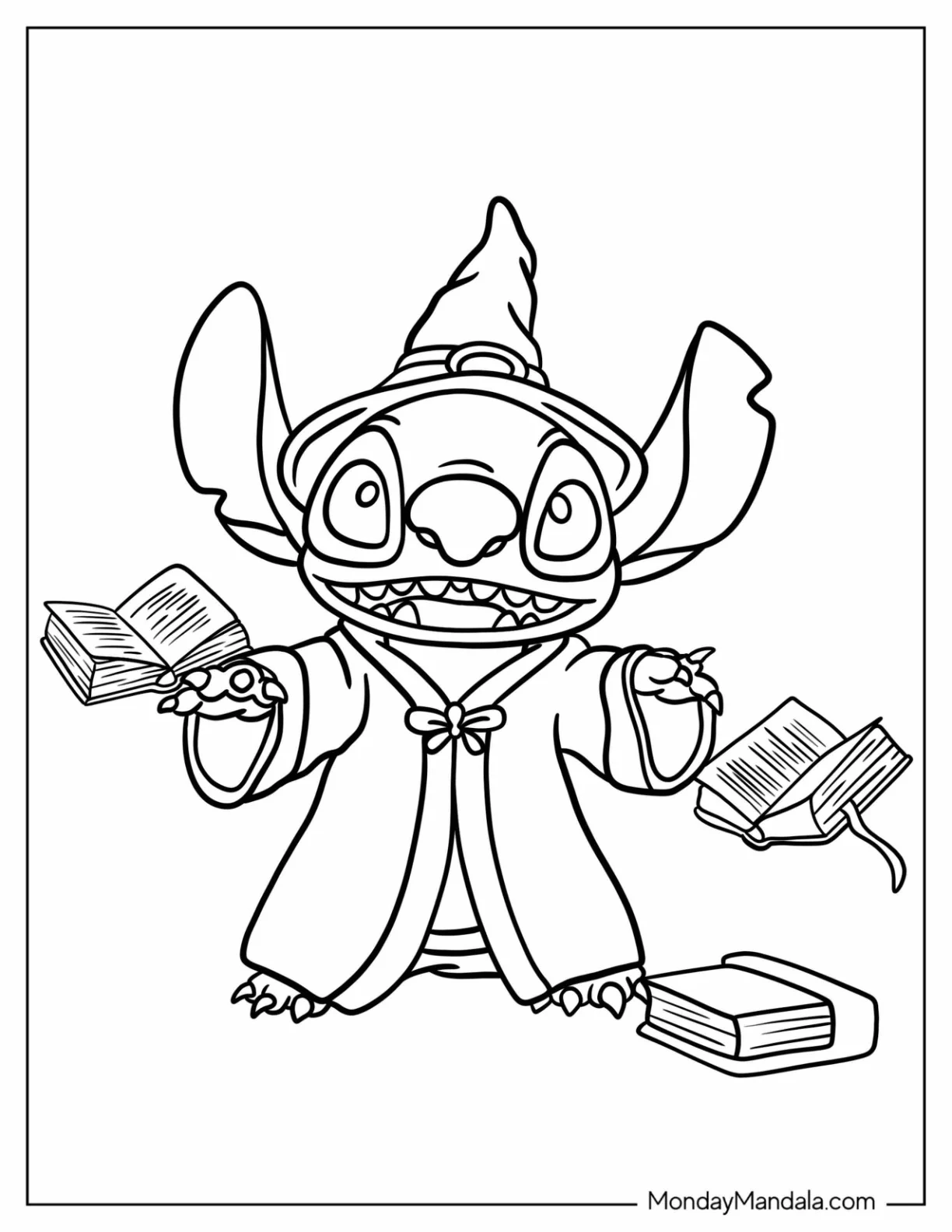Wizard Coloring Page Stitch Making Books Levitate For Preschoolers coloring page — printable line art