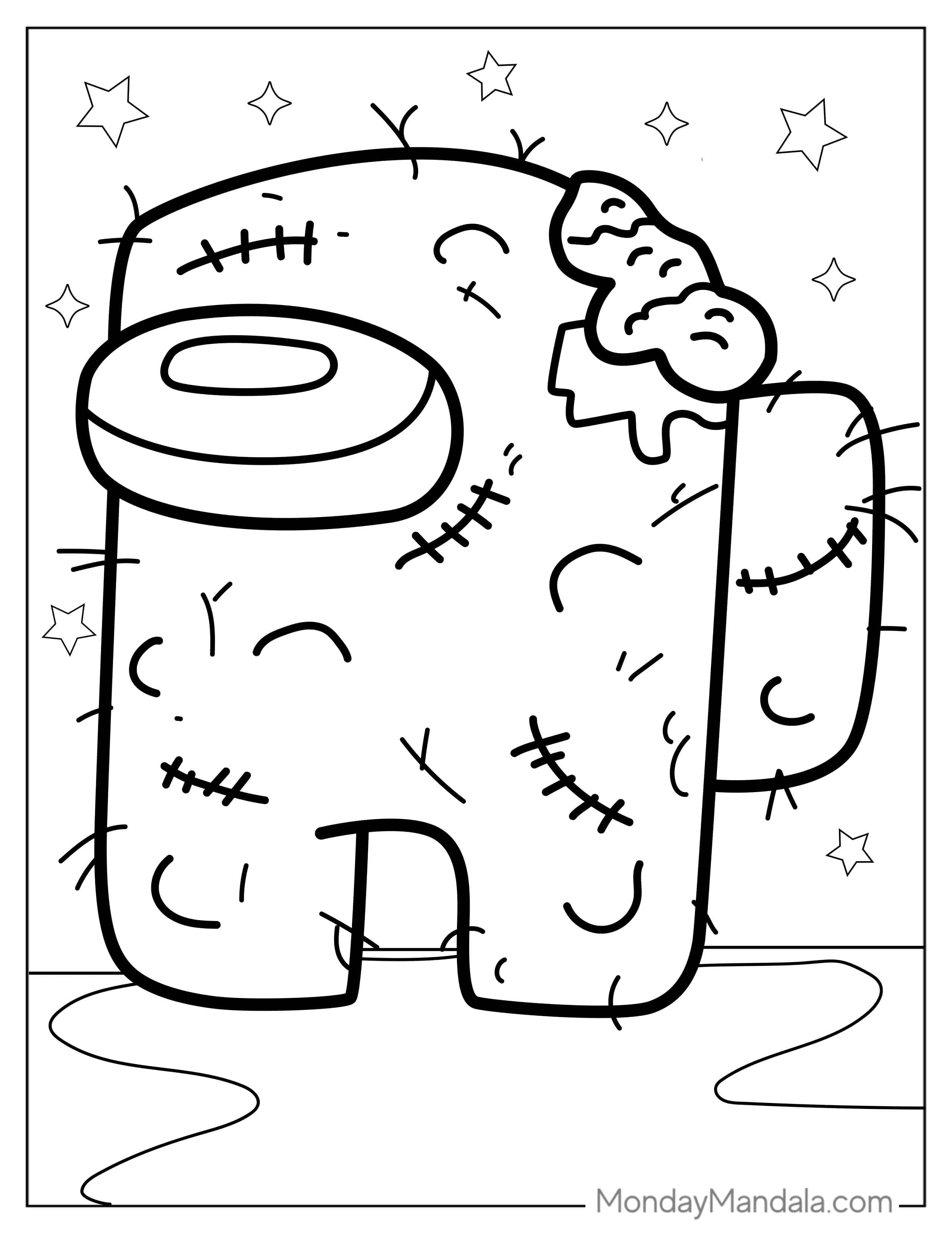 Among Us Zombie Coloring Sheet For Kids coloring page