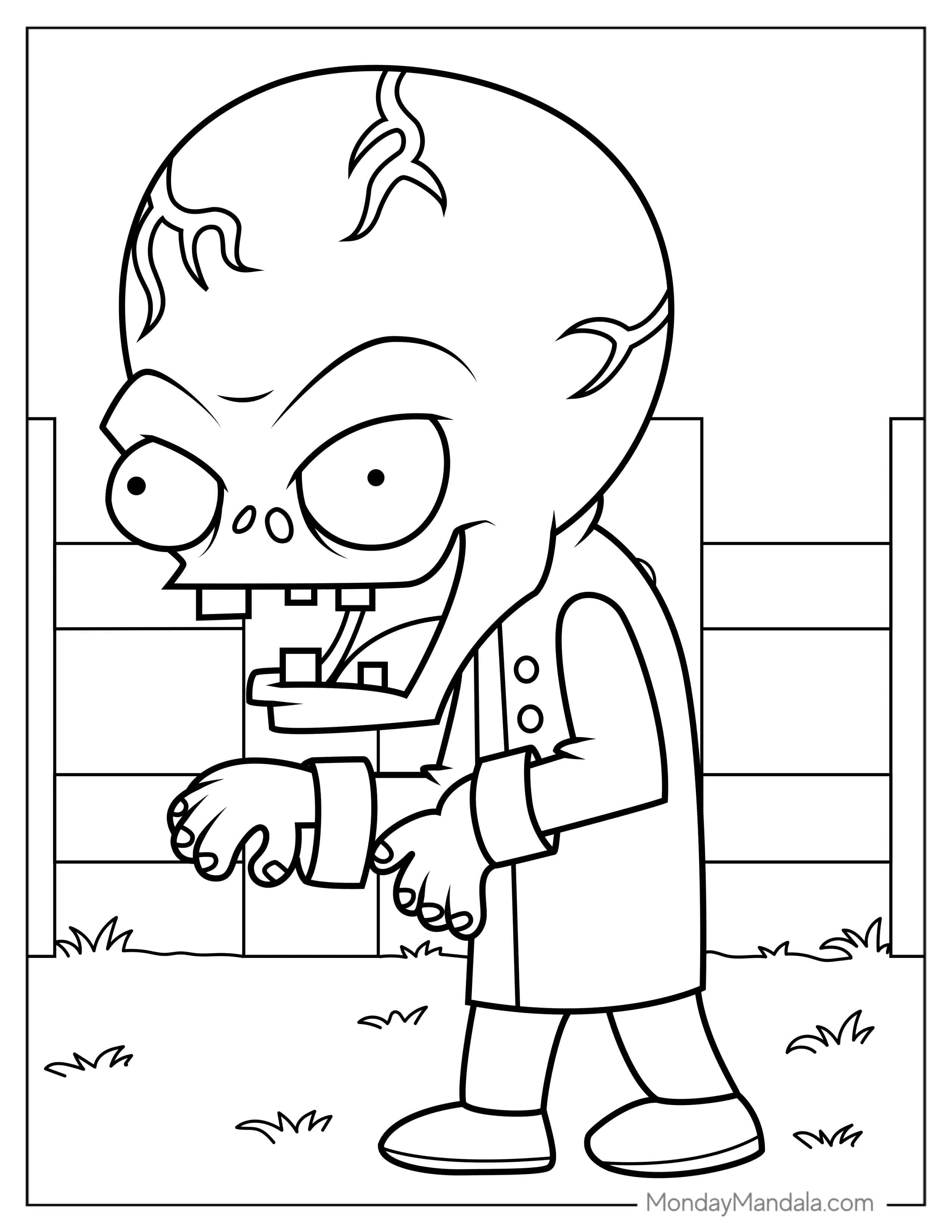 Cartoon Zombie With Big Brain coloring page