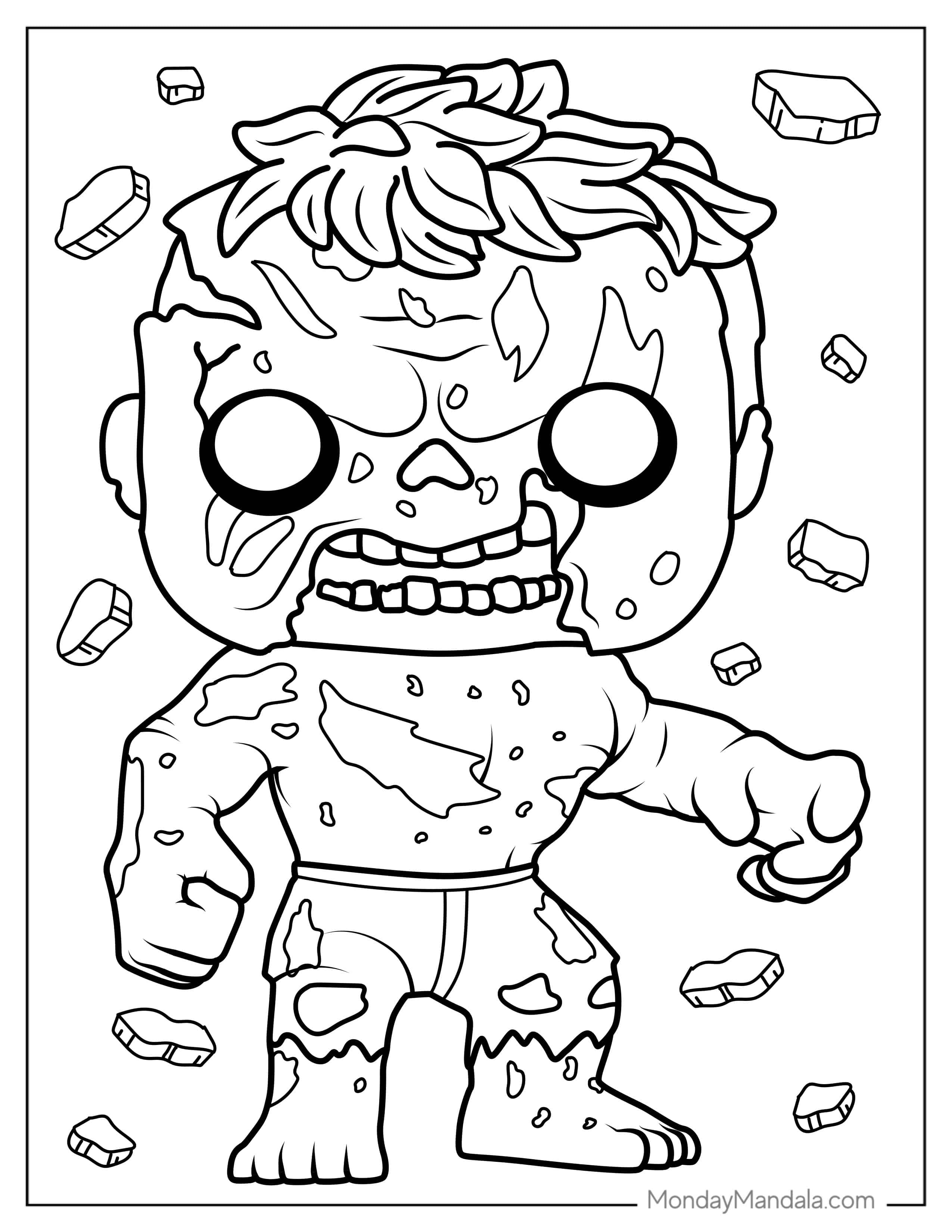 Cute Kawaii Hulk Zombie To Color coloring page