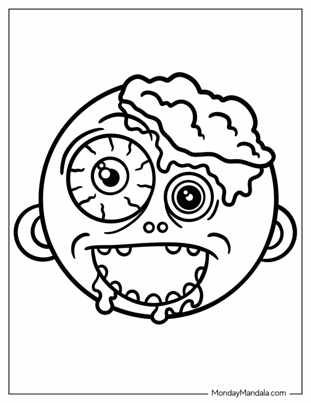 Cute Zombie Coloring Page With Brains And Gore For Kids coloring page