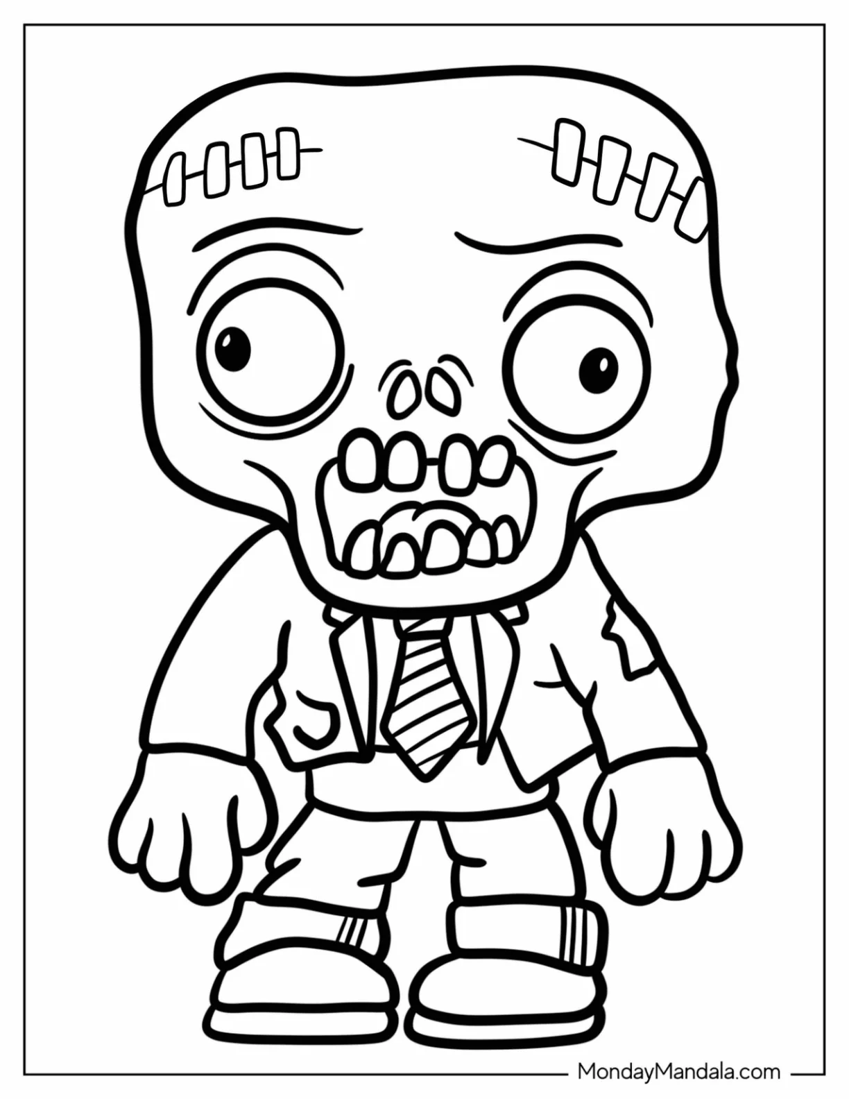 Easy Zombie Coloring Page In A Business Suit For Preschoolers coloring page