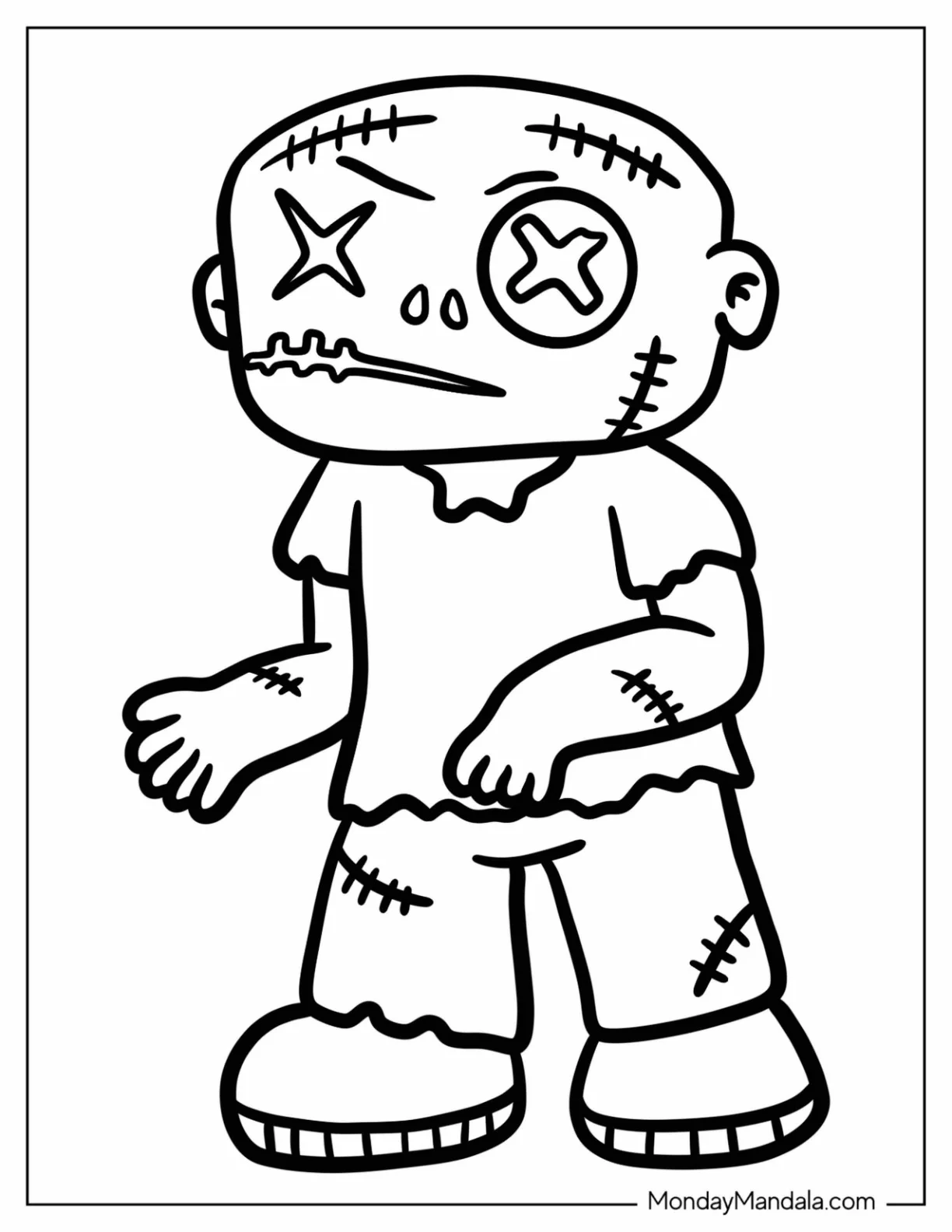 Easy Zombie Coloring Page Of With Stitches For Kids coloring page