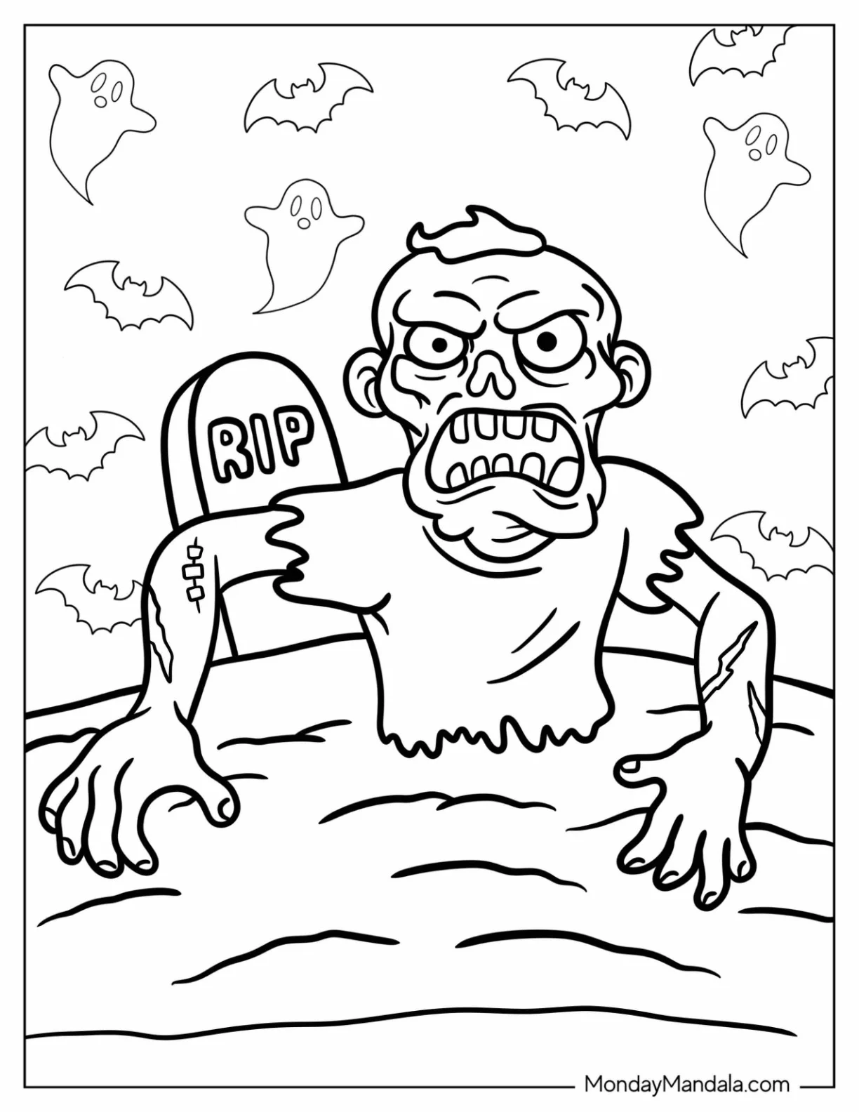 Growling Zombie Coloring Page Of Crawling Through The Earth coloring page