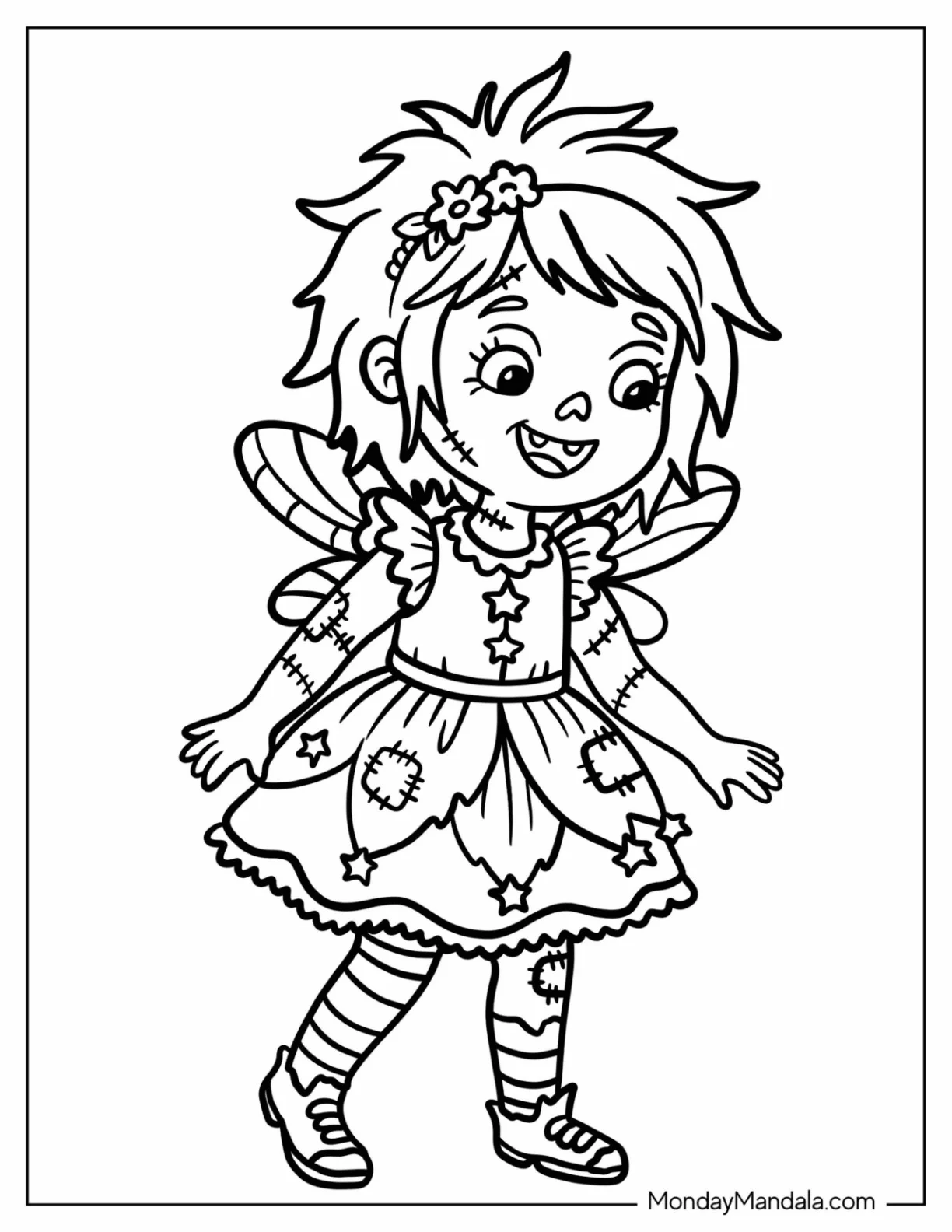 Kawaii Zombie Tooth Fairy Coloring Page for Kids coloring page