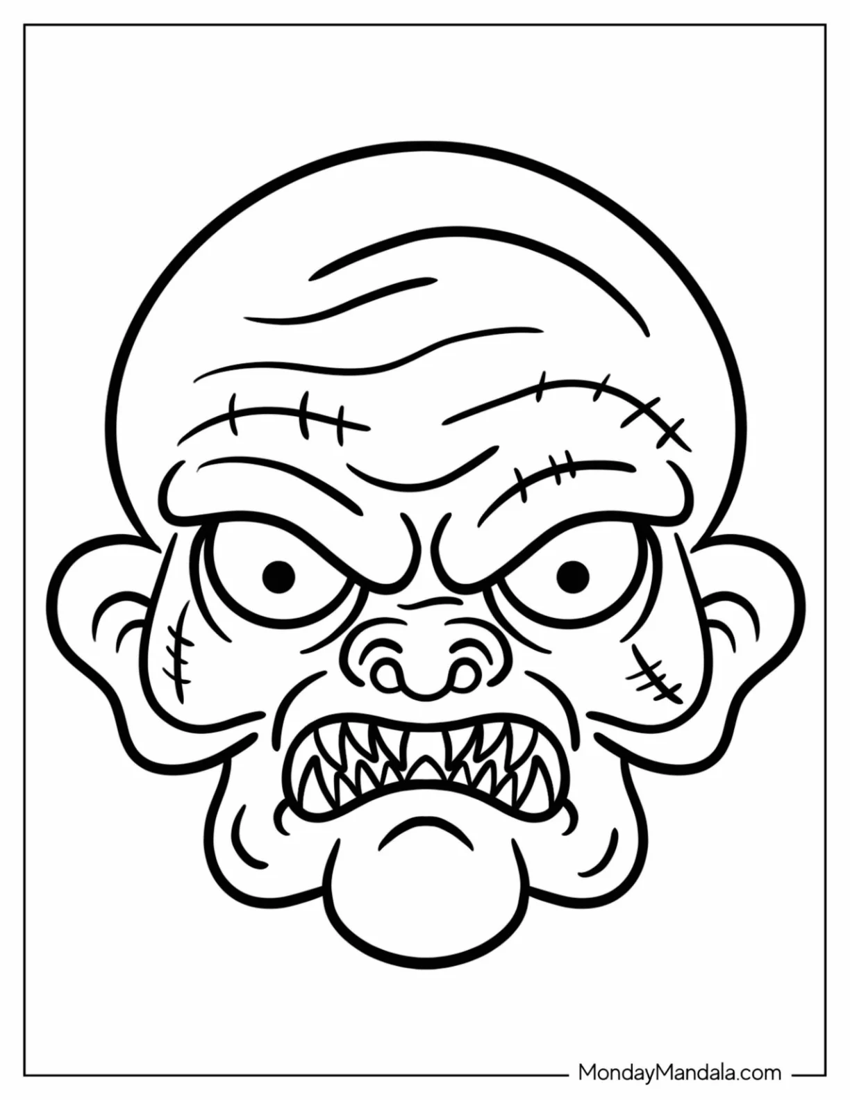 Scary Zombie Coloring Page With Sharp Teeth coloring page