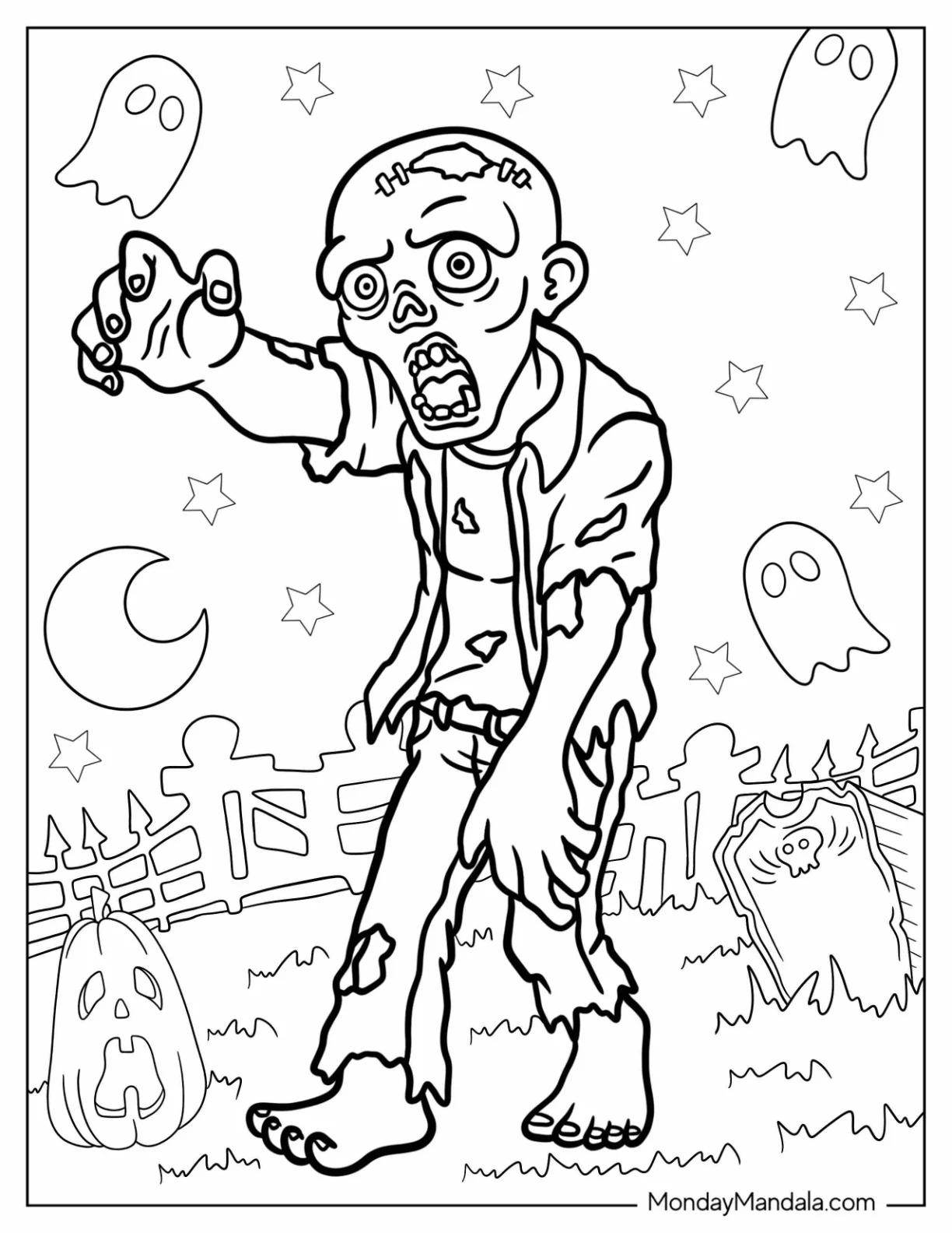 Zombie Coloring Page Rising From The Grave coloring page