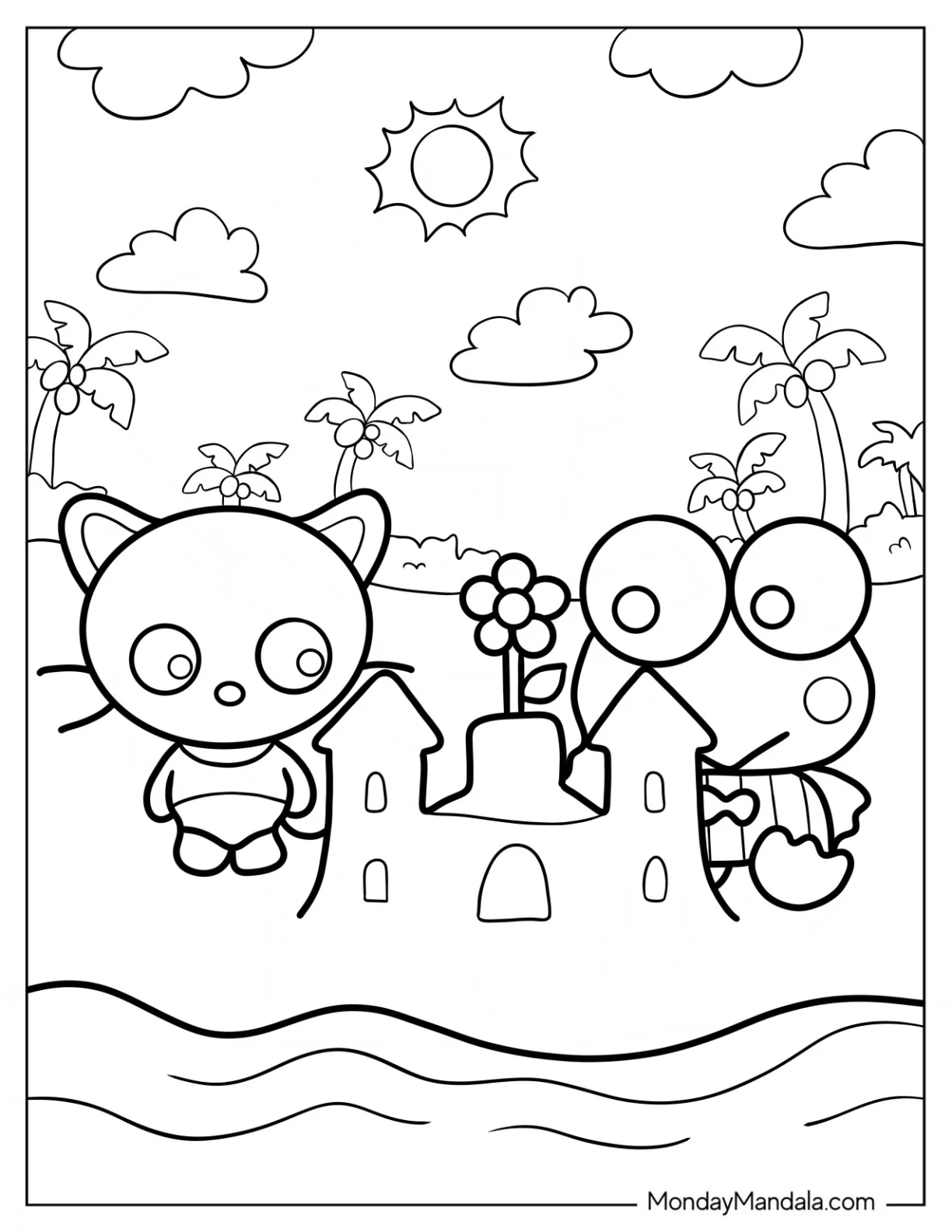 Chococat Building A Sand Castle With Keroppi coloring page