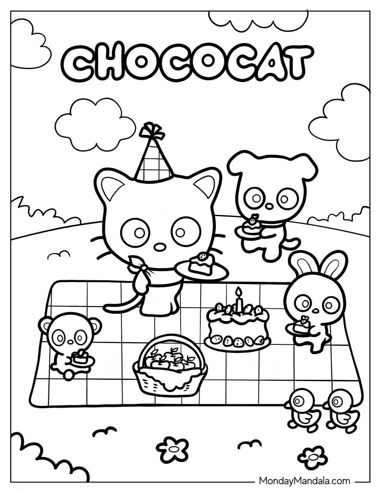 Chococat In A Birthday Picnic With Friends coloring page