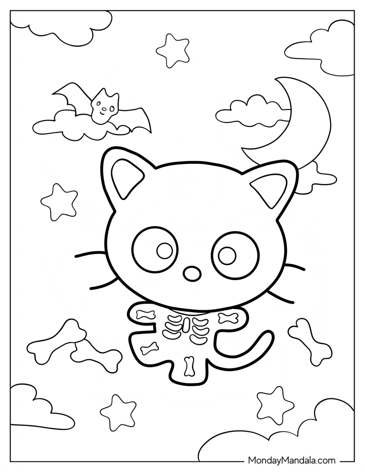 Chococat In Skeleton Halloween Costume Coloring Sheet coloring page — printable line art