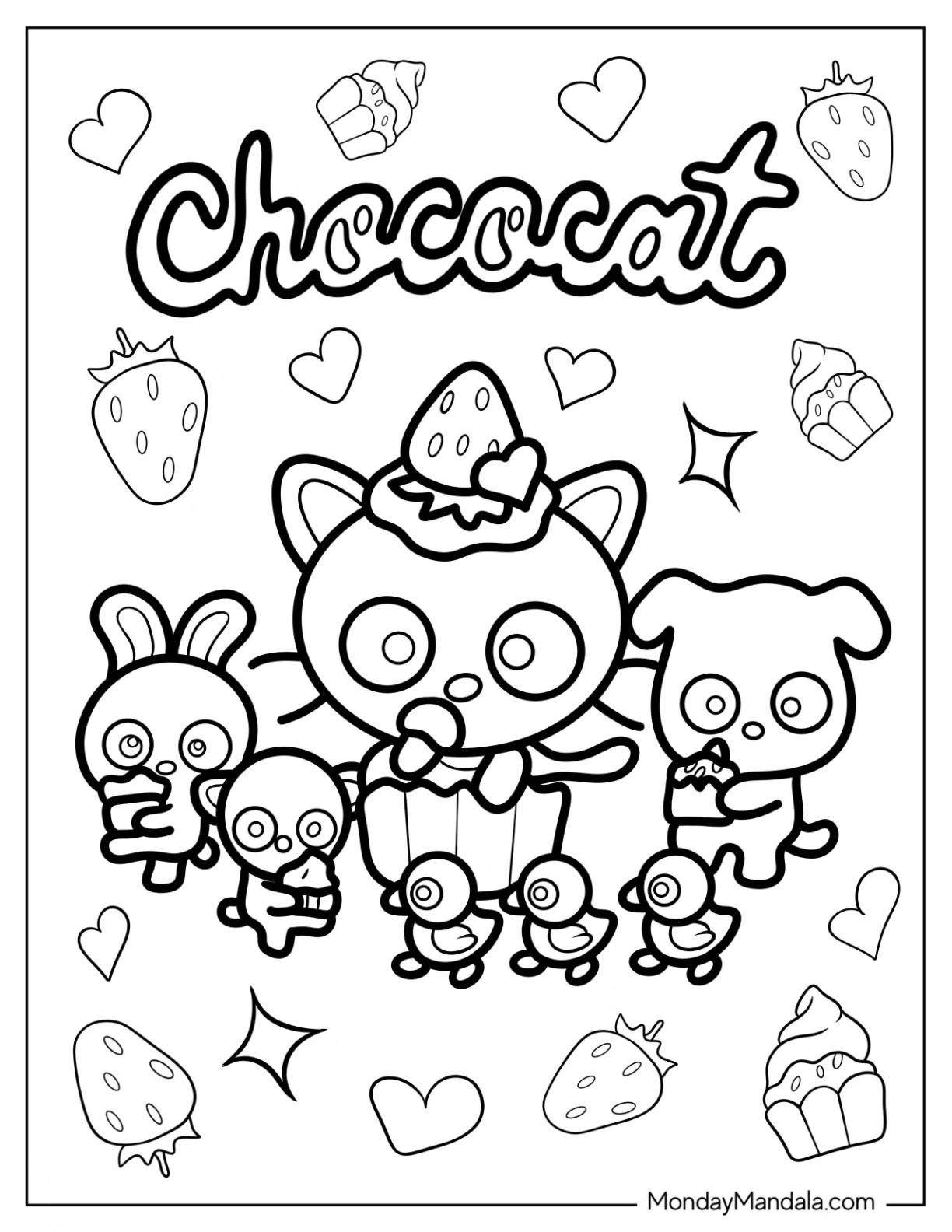 Cupcake Chococat With Strawberry On Top coloring page