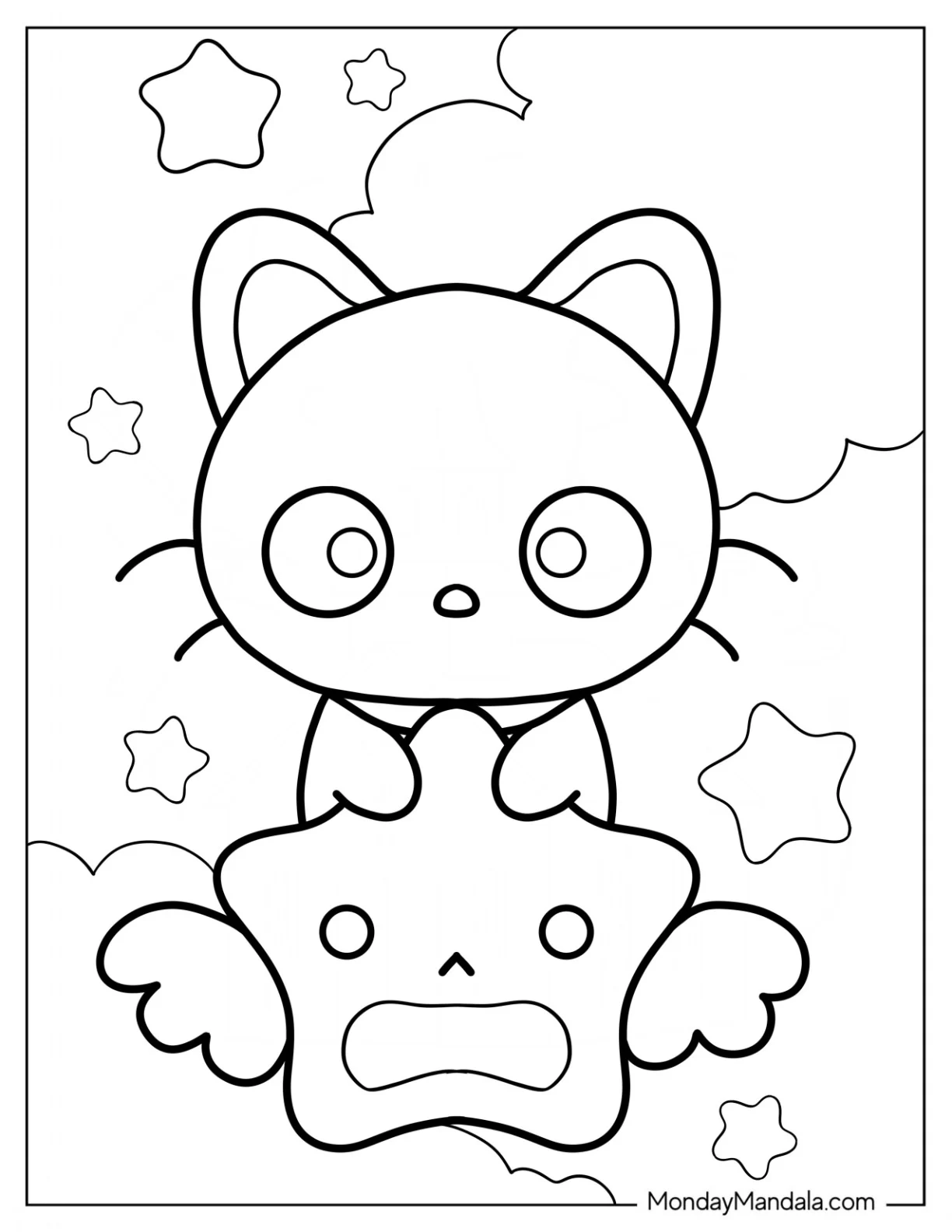 Kawaii Chococat Hugging A Star Coloring Page coloring page — printable line art