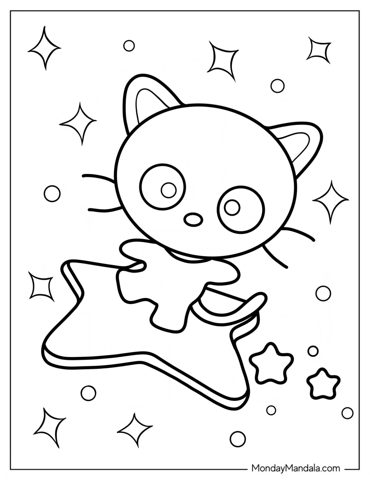 Simple Chococat Standing On A Star Coloring Page For Preschoolers coloring page