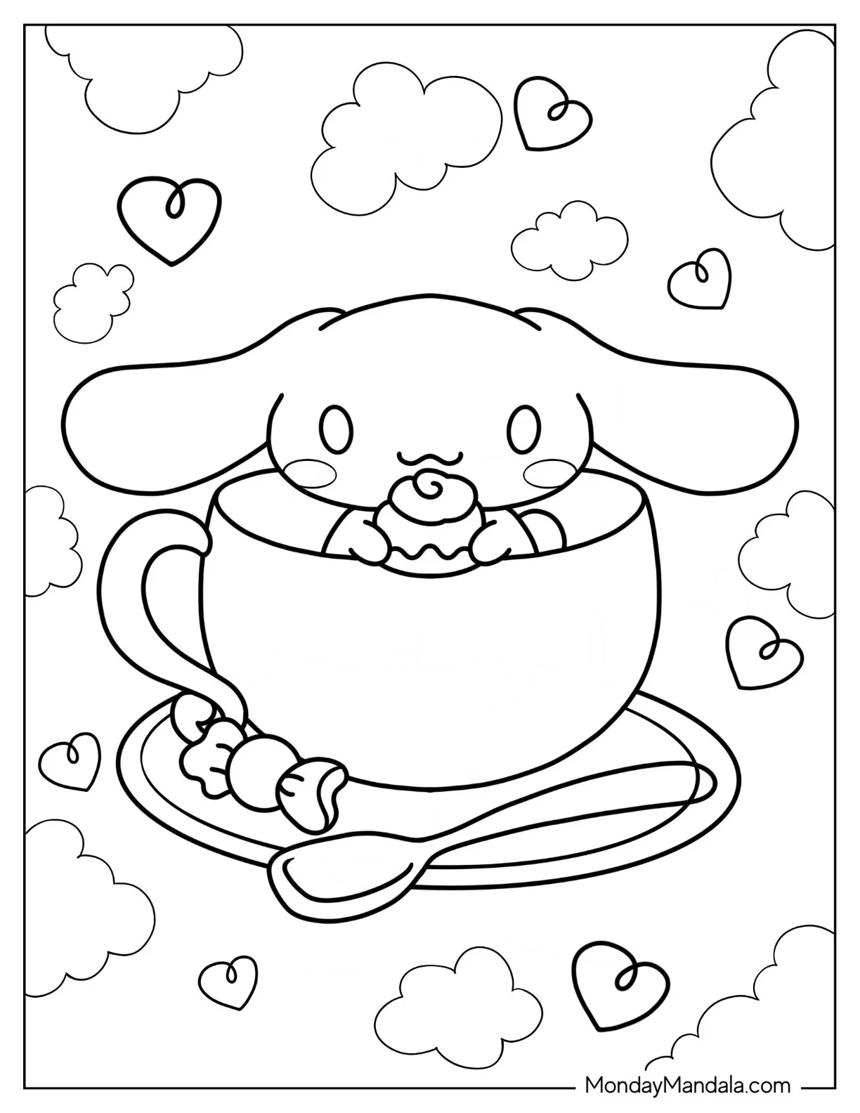 Cinnamoroll Coloring Page In A Teacup coloring page