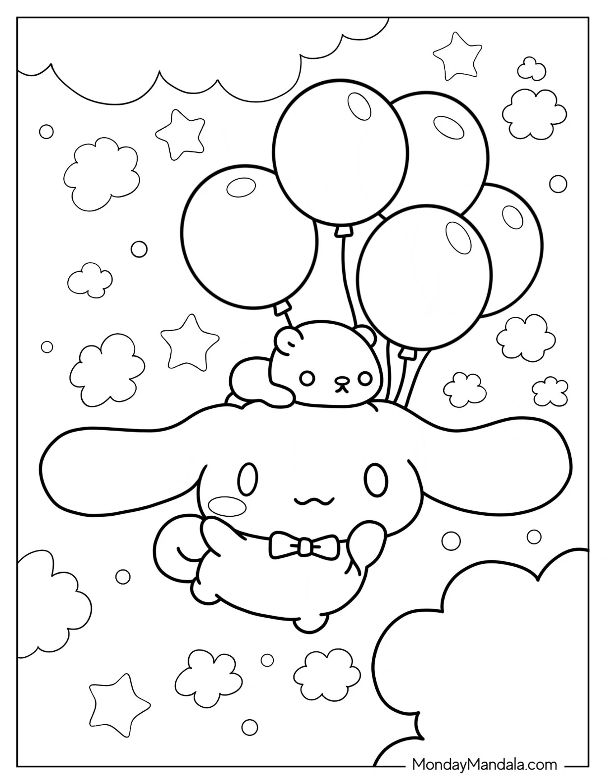 Cinnamoroll Coloring Page In The Sky With Balloons coloring page