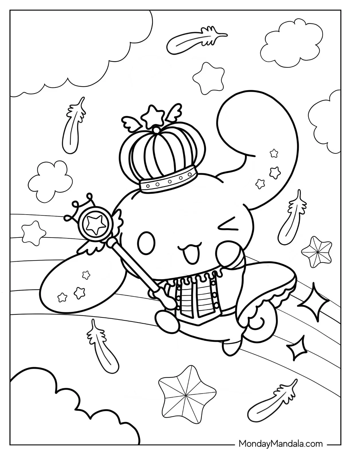 Cinnamoroll Coloring Page of Cinnamon Wearing Crown coloring page