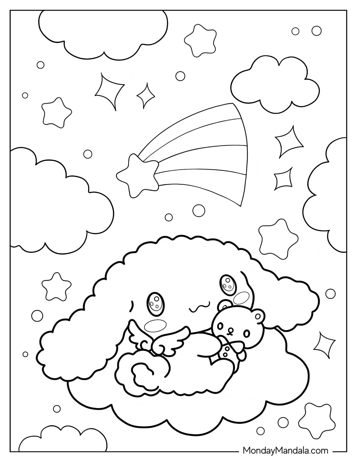 Cinnamoroll Coloring Page of Cinnamon With Wings In Sky coloring page