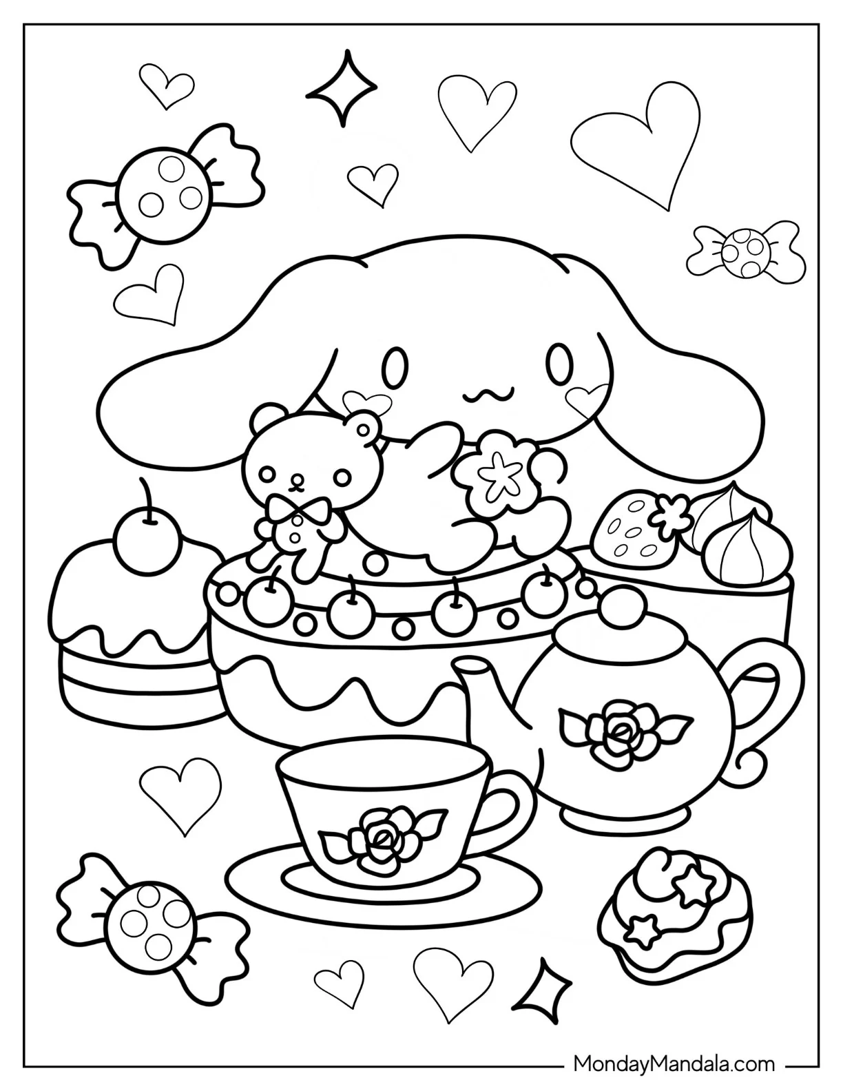 Cinnamoroll Coloring Page Sitting On Cake coloring page — printable line art