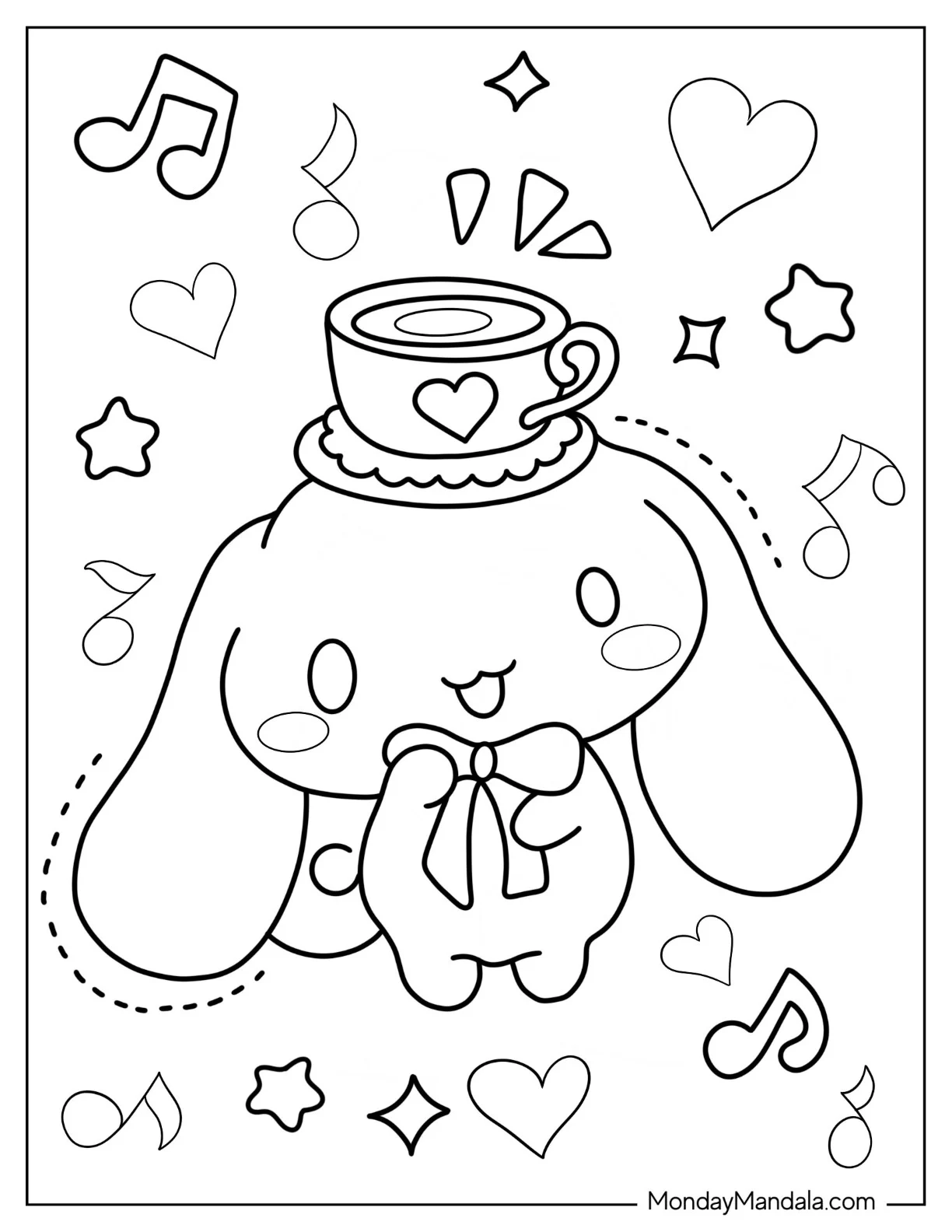 Cinnamoroll Coloring Page With Teacup On Head coloring page