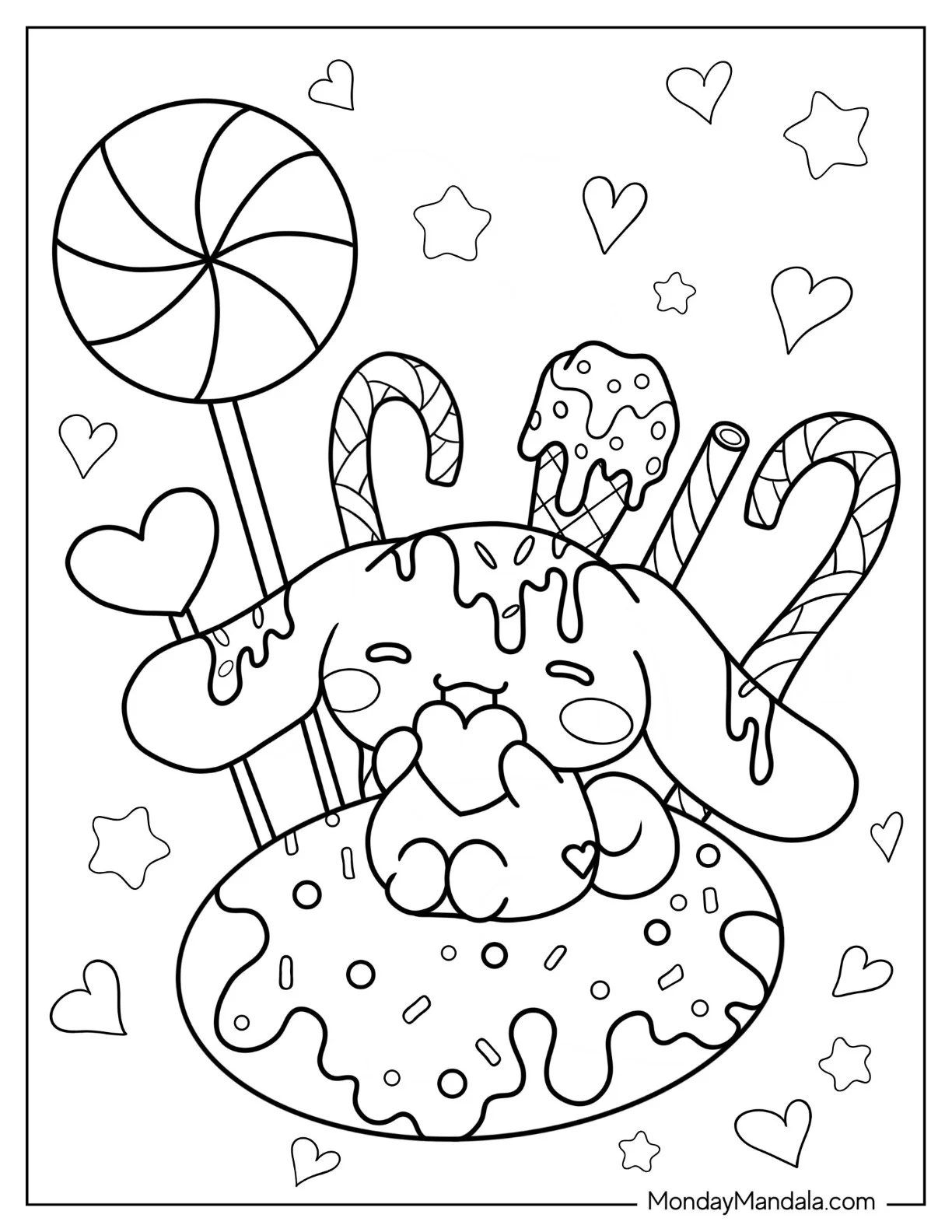 Cinnamorrol Coloring Page of Cinnamon Covered In Sweets coloring page