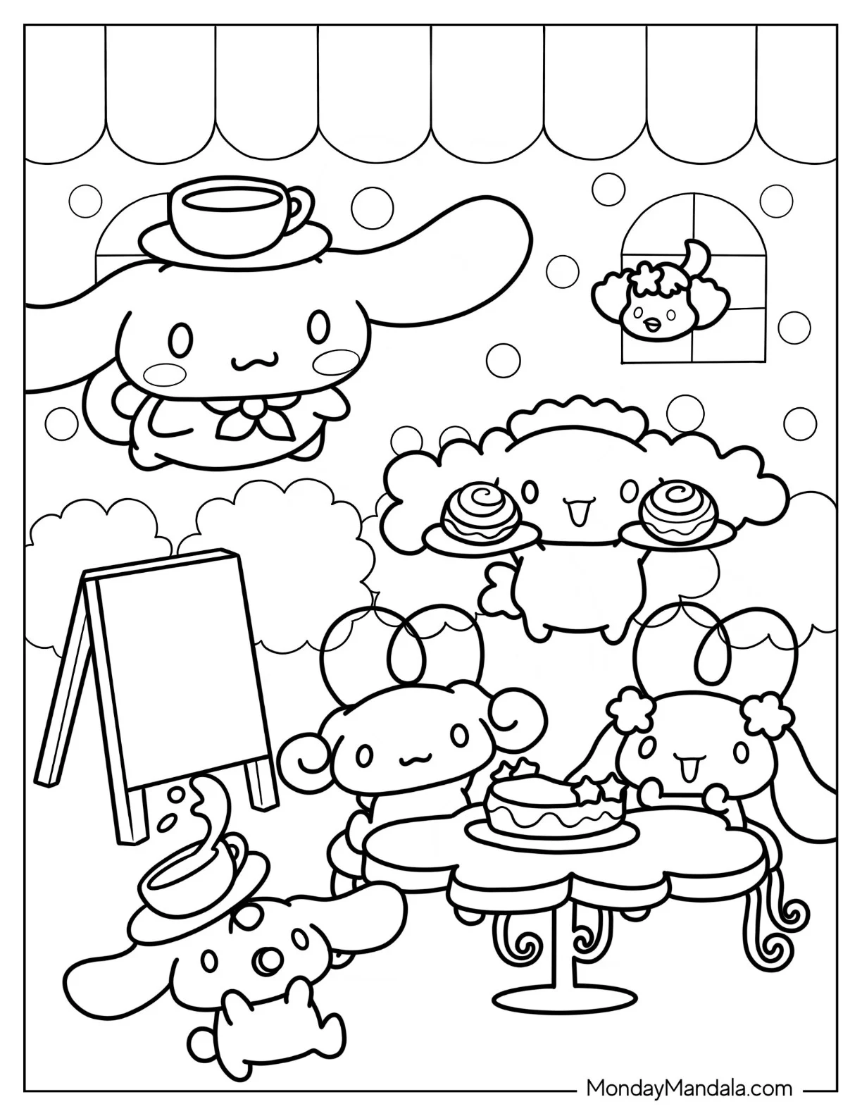 Cinnamorrol Coloring Page of Cinnamon In Cafe coloring page