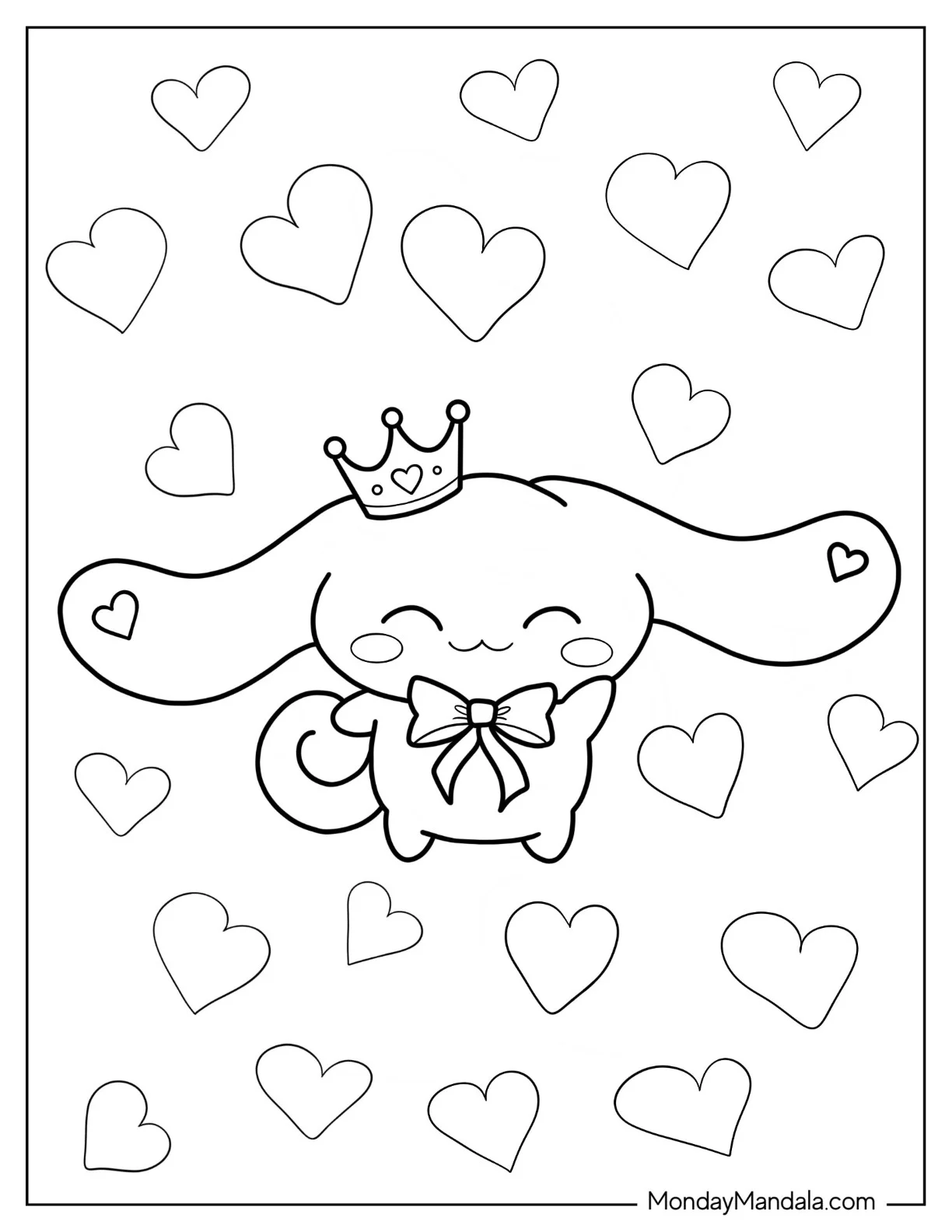 Kawaii Cinnamoroll Coloring Page of Cinnamon With Crown coloring page