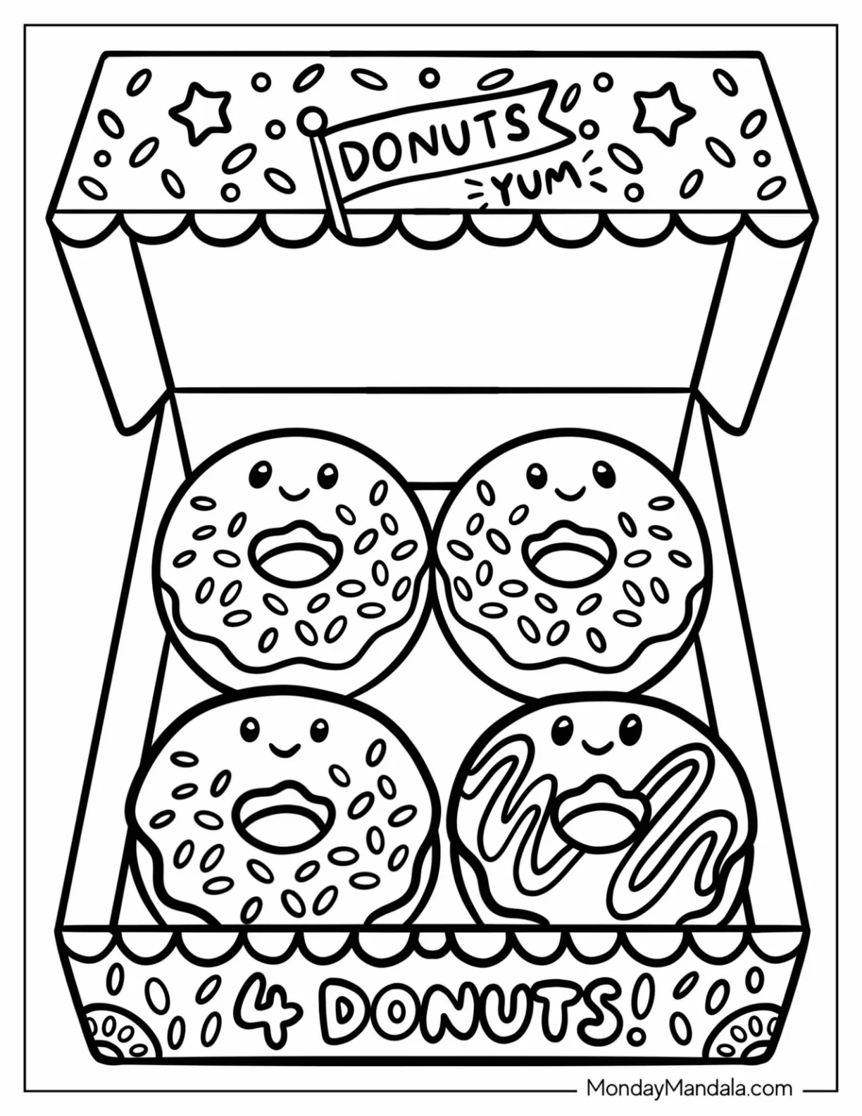 A Box of Four Donuts Coloring Page coloring page