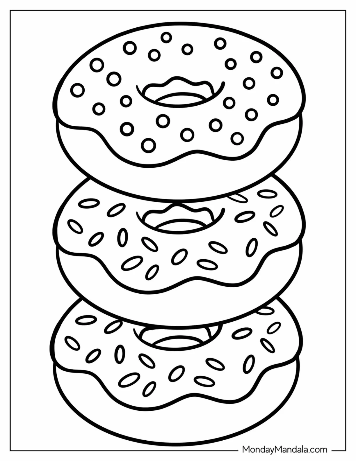 A Stack of Three Sprinkled Donuts Coloring Page for Kids coloring page