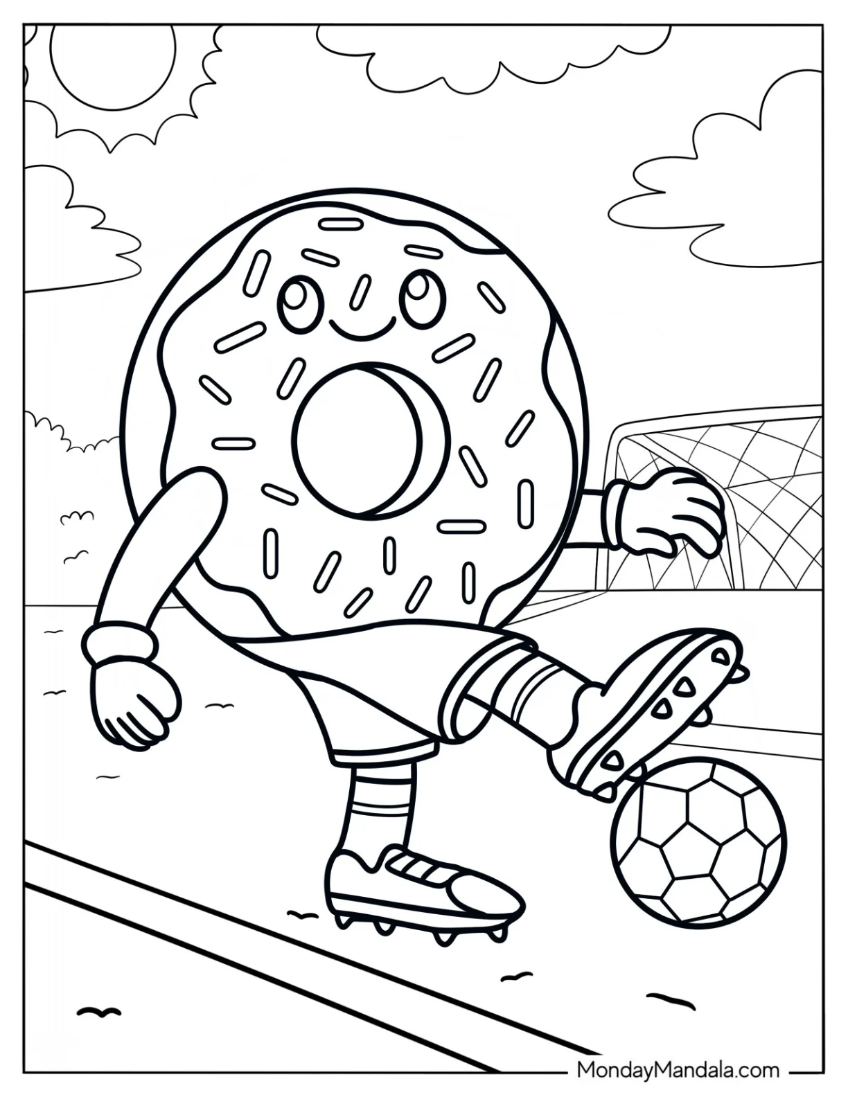 Athletic Donut Coloring Page Playing Soccer For Kids coloring page
