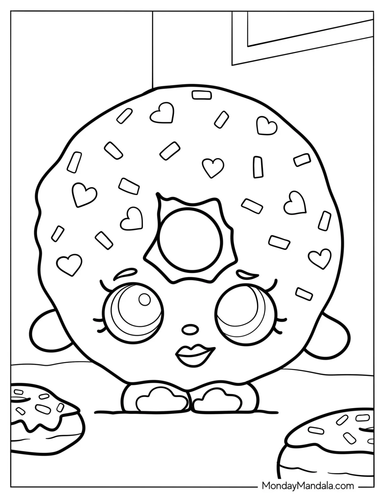 Cartoon Donut Coloring Page With Pretty Eyes For Kids coloring page