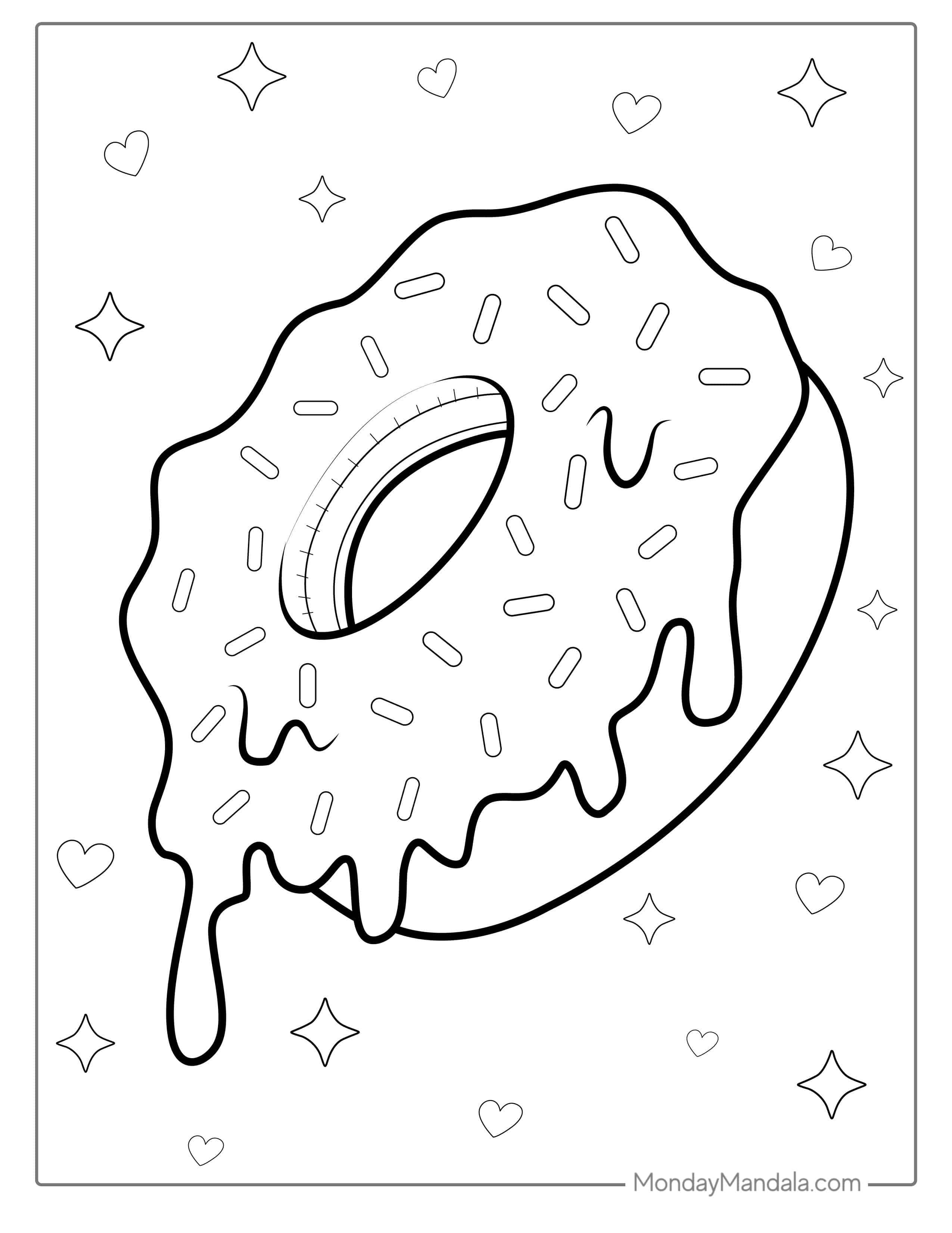 Coloring Page Of Donut With Overflowing Icing coloring page — printable line art