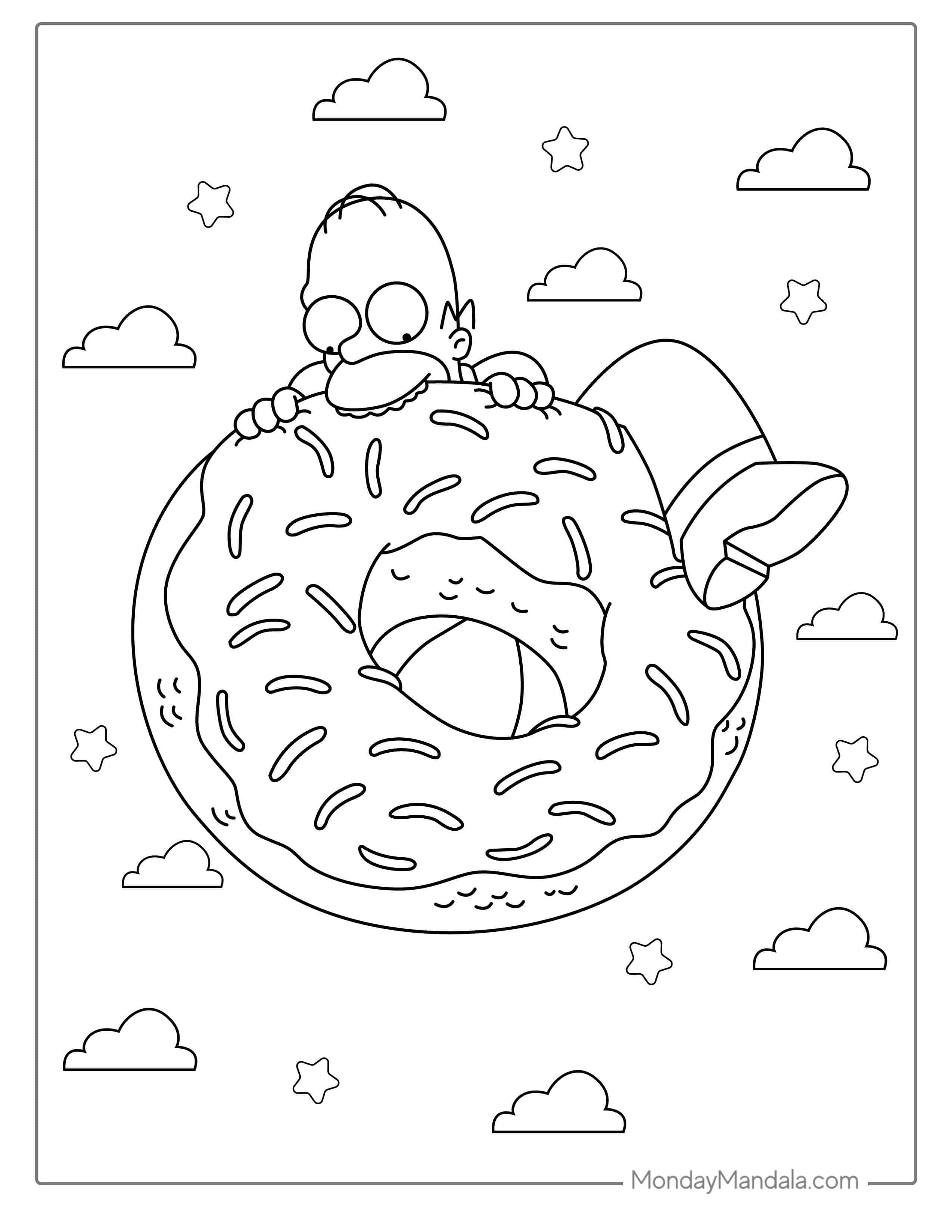 Coloring Page Of Homer Eating Big Donut coloring page